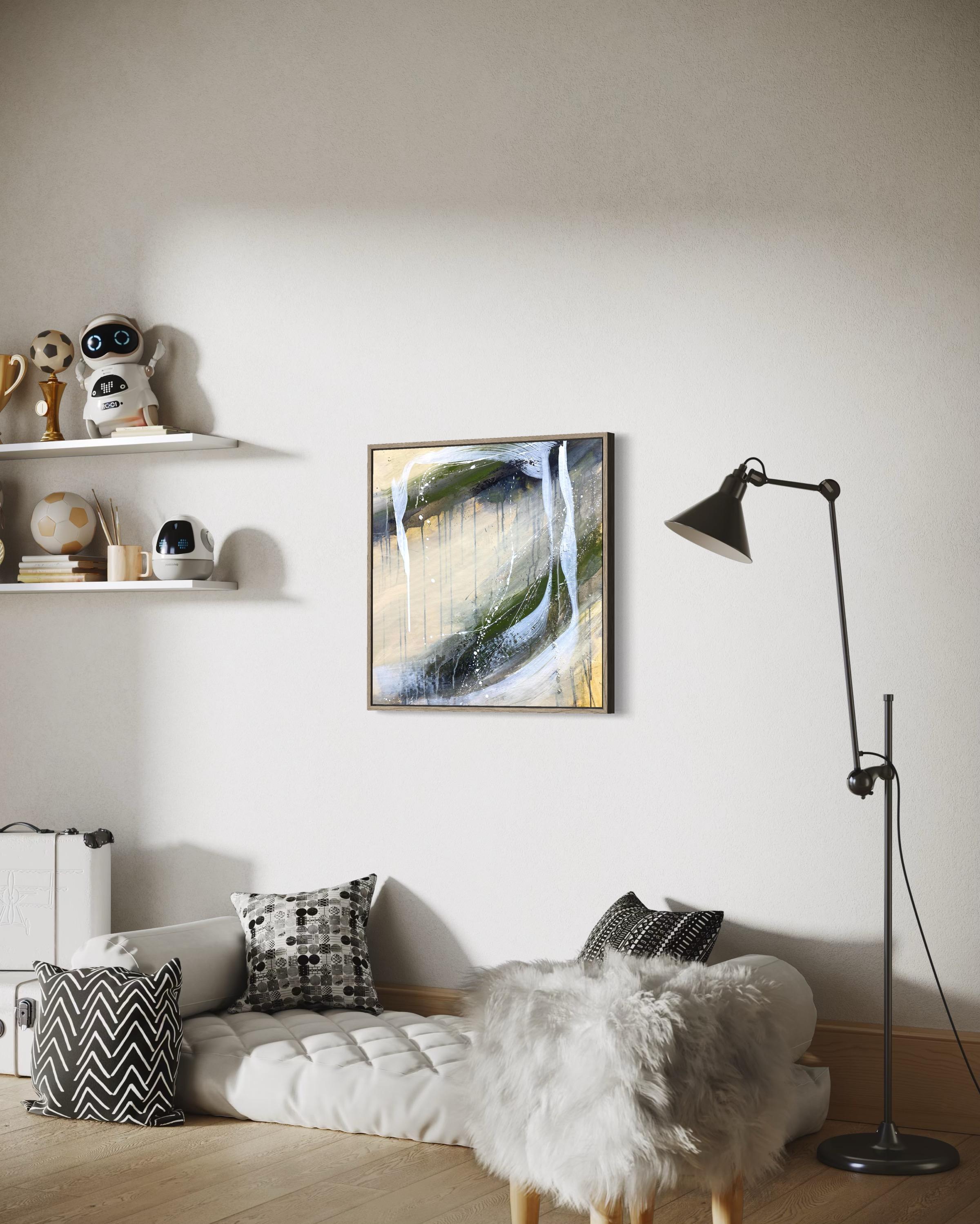 Authentic Desires/6 - Abstrakte Acrylmalerei in Beige, Weiß und Olivgrün im Angebot 8