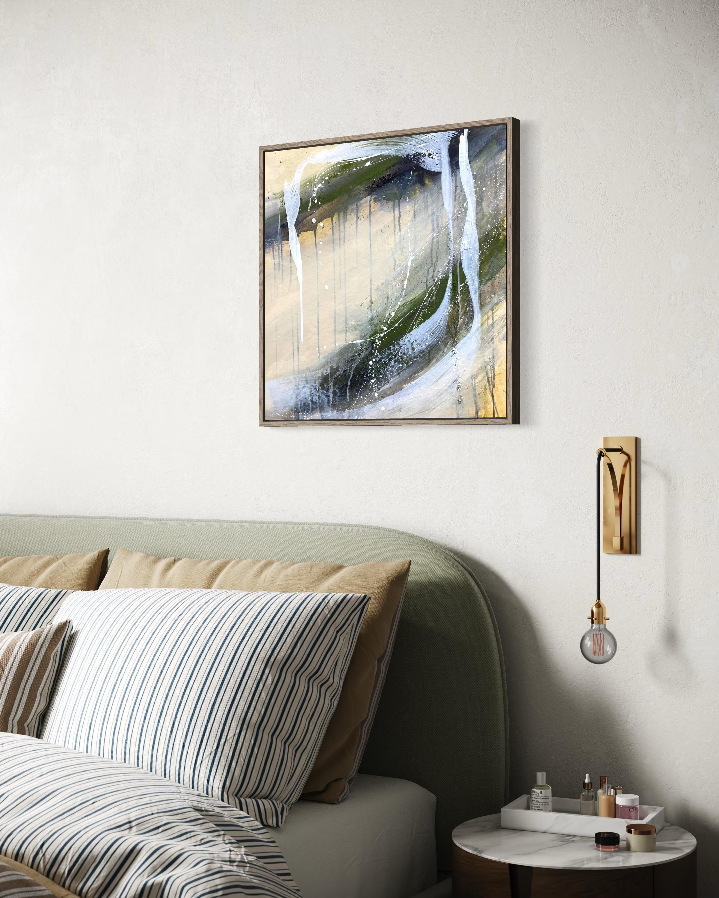 Authentic Desires/6 - Abstrakte Acrylmalerei in Beige, Weiß und Olivgrün im Angebot 9