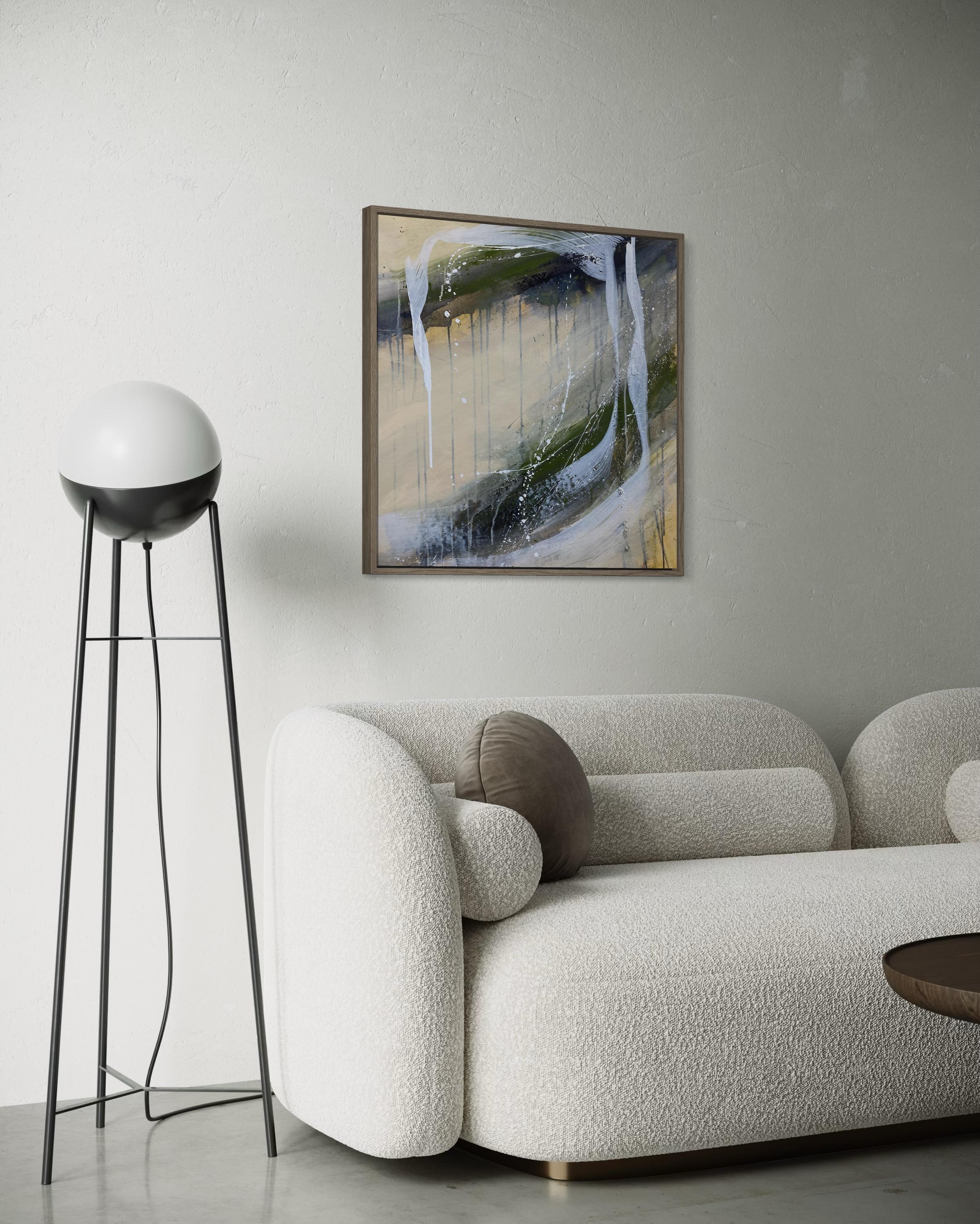 Authentic Desires/6 - Abstrakte Acrylmalerei in Beige, Weiß und Olivgrün im Angebot 10