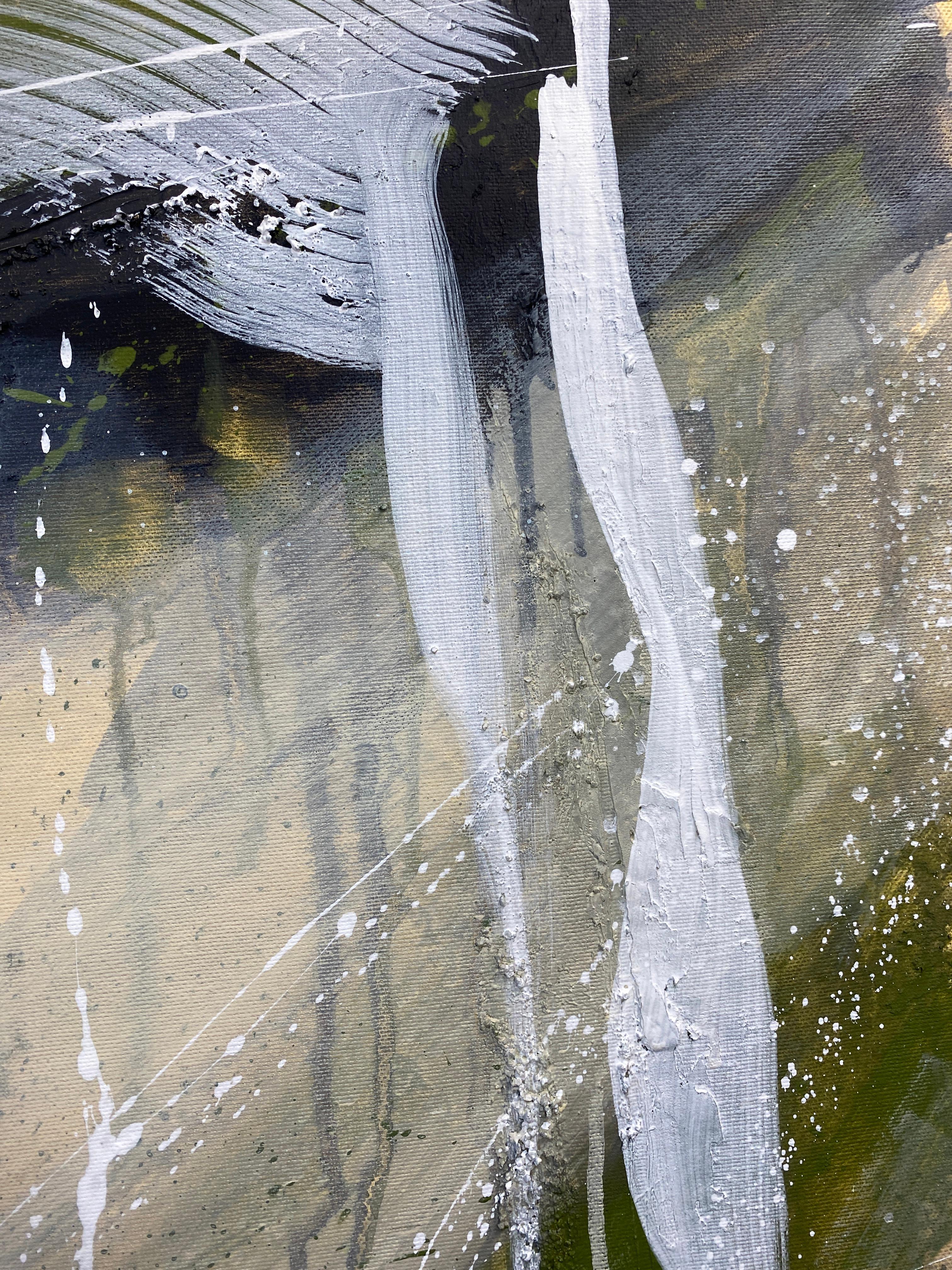 Authentic Desires/6 - Abstrakte Acrylmalerei in Beige, Weiß und Olivgrün im Angebot 1