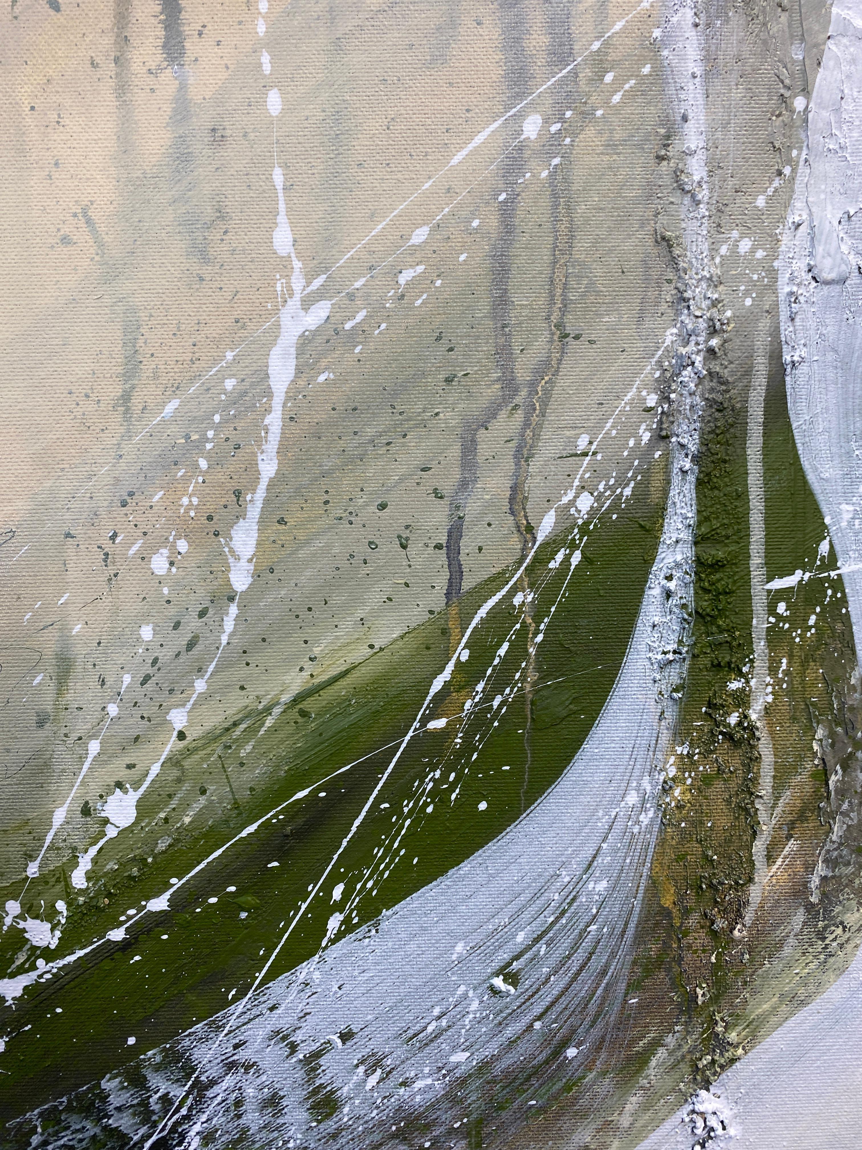 Authentic Desires/6 - Abstrakte Acrylmalerei in Beige, Weiß und Olivgrün im Angebot 2