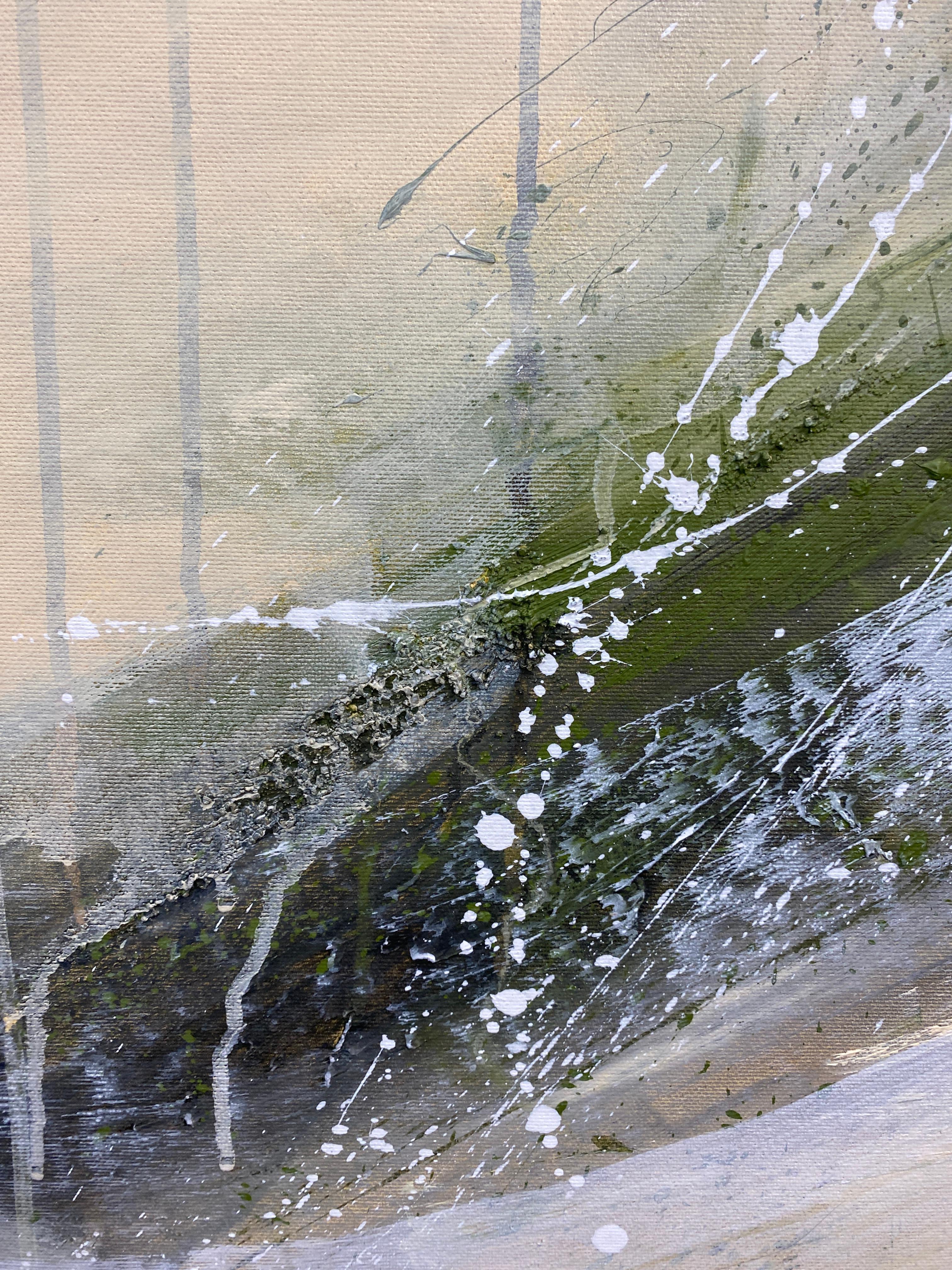 Authentic Desires/6 - Abstrakte Acrylmalerei in Beige, Weiß und Olivgrün im Angebot 3