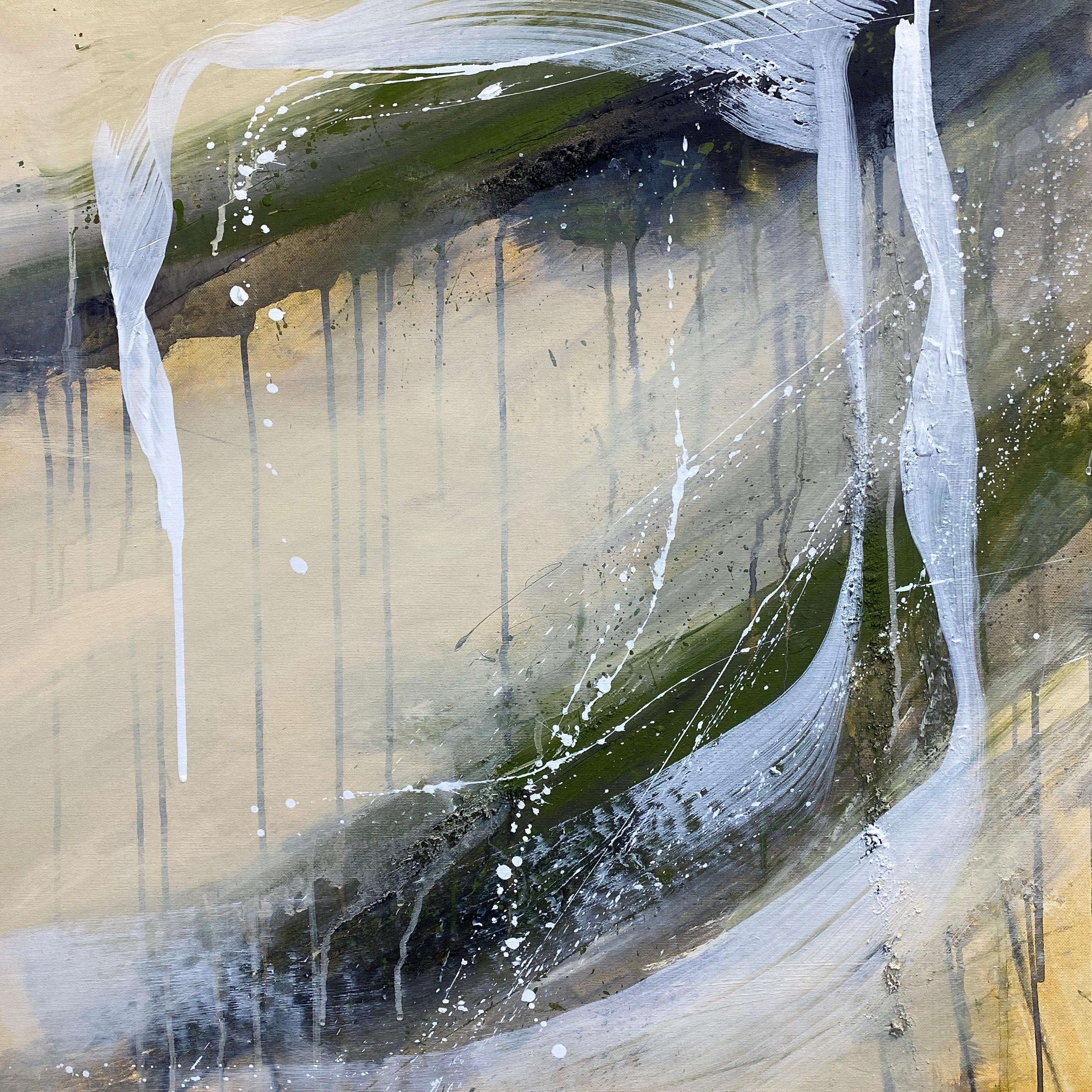 Authentic Desires/6 - Abstrakte Acrylmalerei in Beige, Weiß und Olivgrün