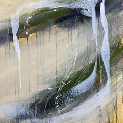 Authentic Desires/6 - Abstrakte Acrylmalerei in Beige, Weiß und Olivgrün