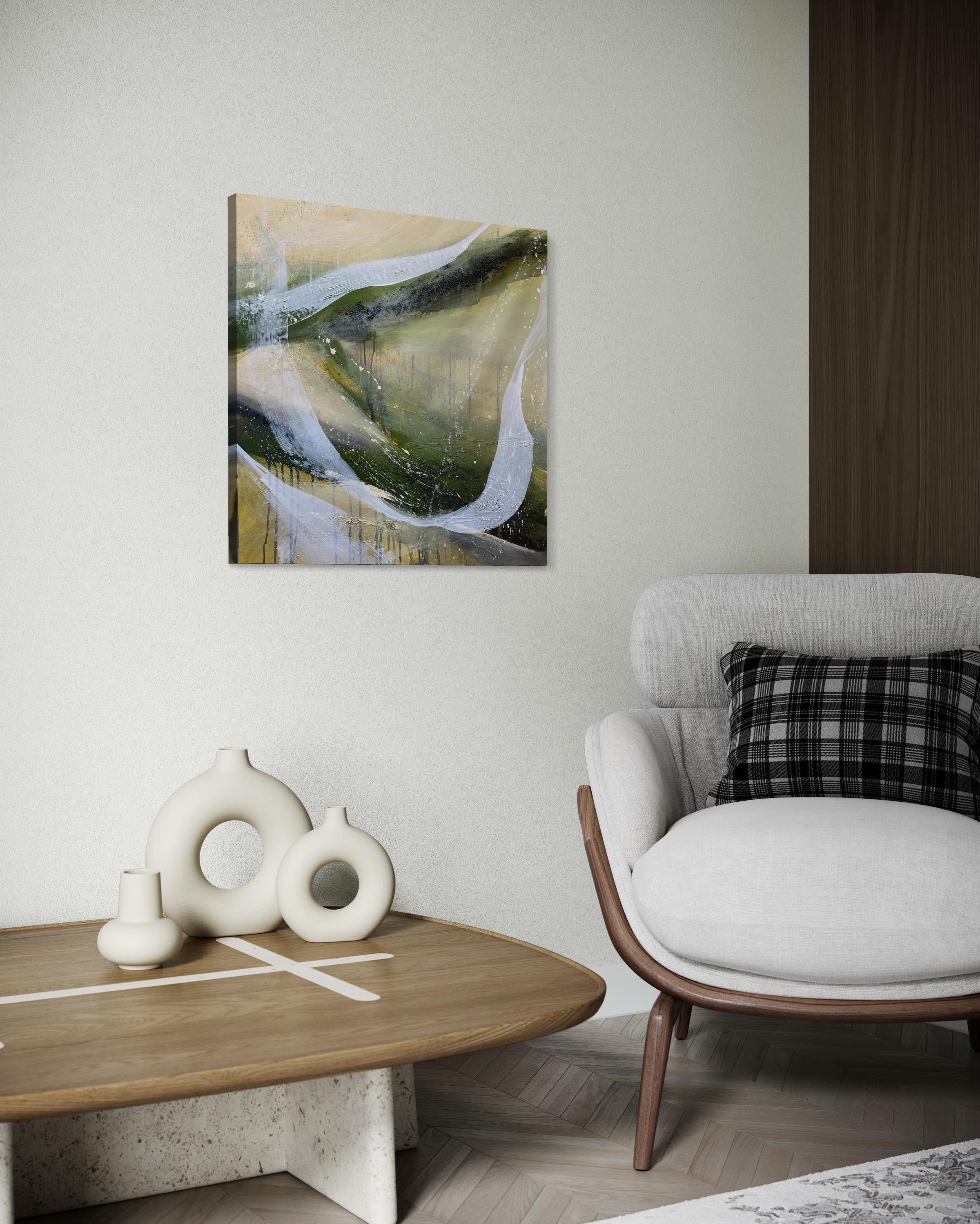 Authentic Desires/7 - Abstrakte Acrylmalerei in Beige, Weiß und Olivgrün im Angebot 7