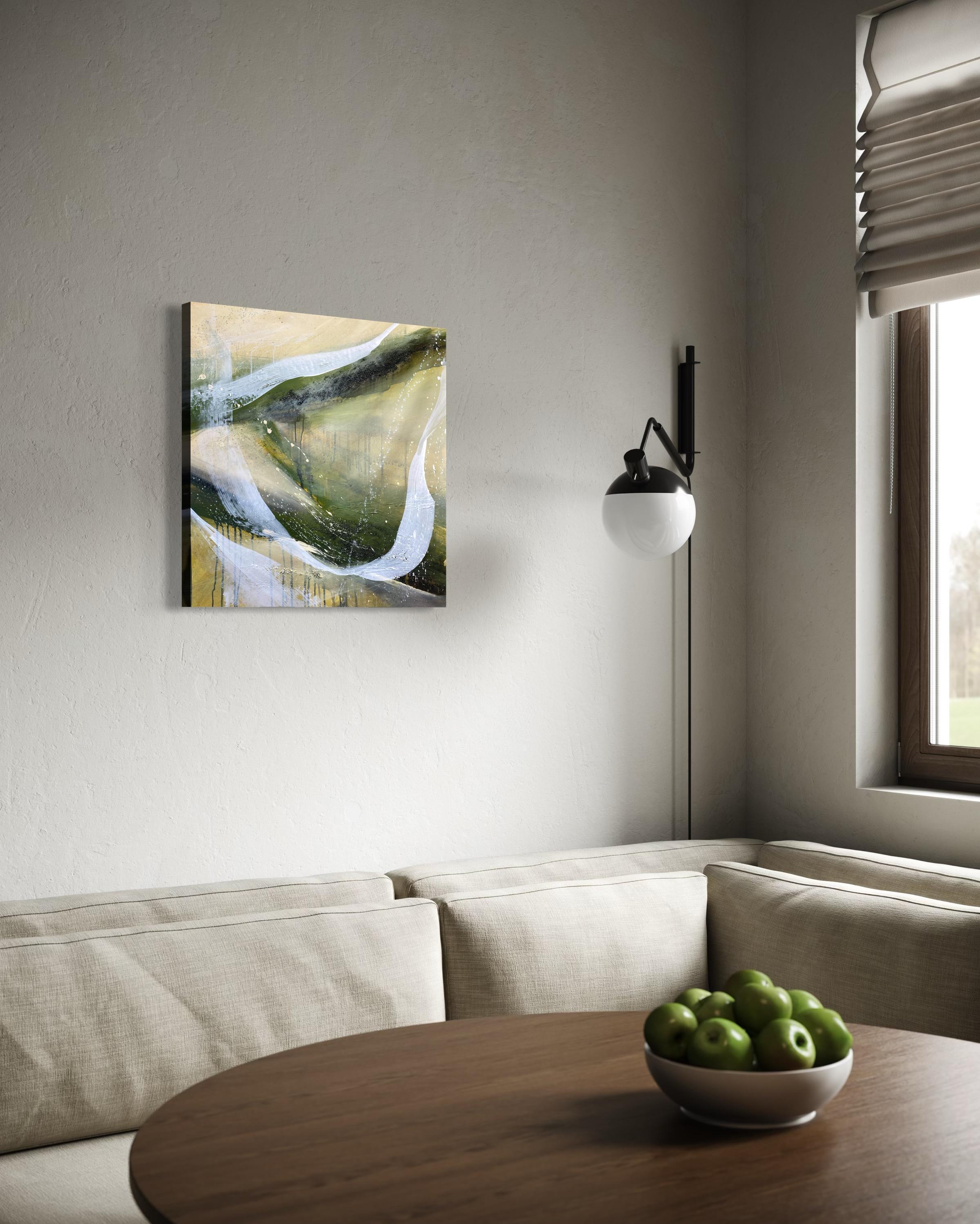 Authentic Desires/7 - Abstrakte Acrylmalerei in Beige, Weiß und Olivgrün im Angebot 8