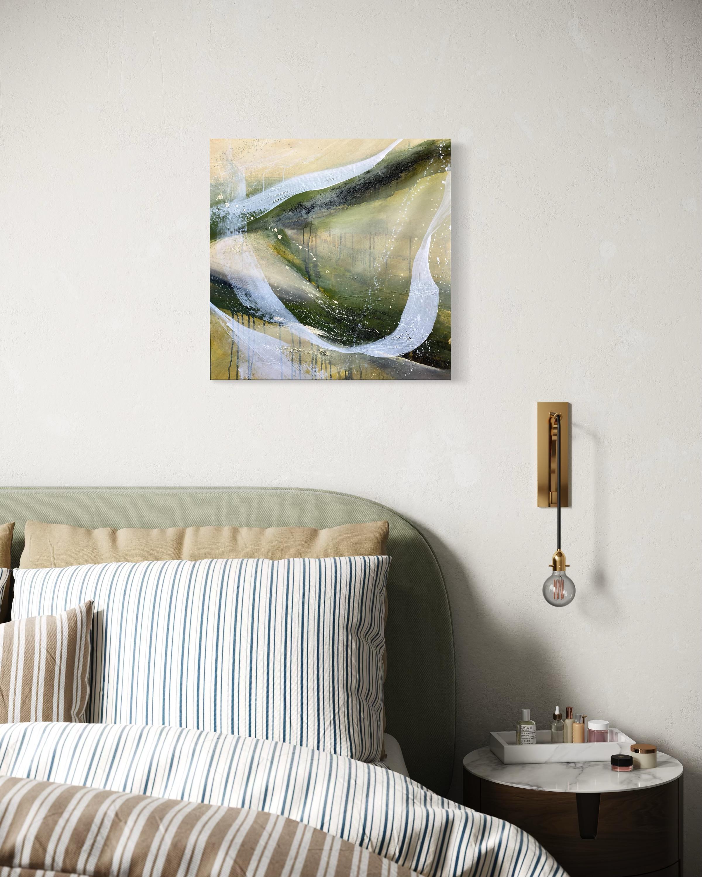 Authentic Desires/7 - Abstrakte Acrylmalerei in Beige, Weiß und Olivgrün im Angebot 9