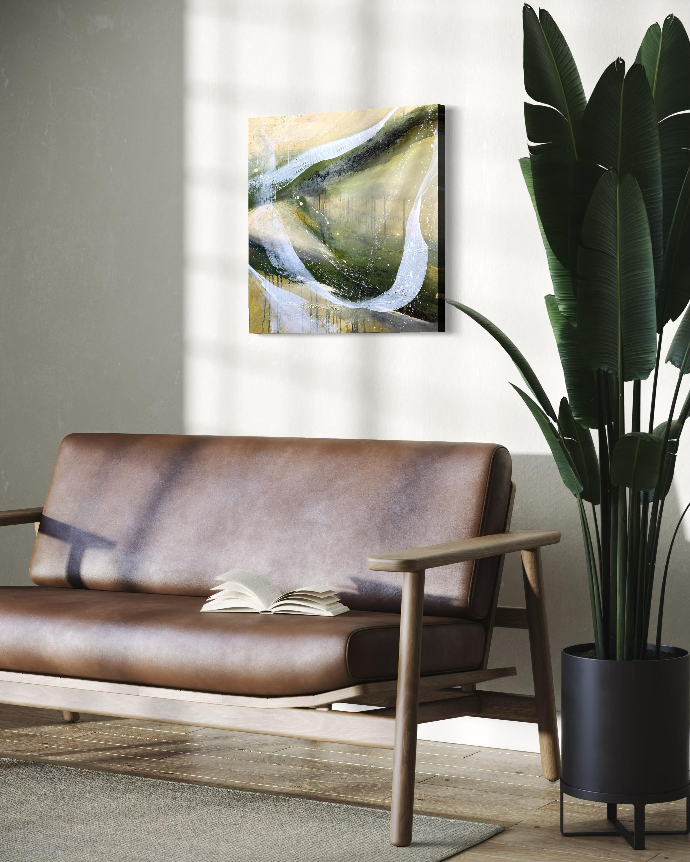 Authentic Desires/7 - Abstrakte Acrylmalerei in Beige, Weiß und Olivgrün im Angebot 10