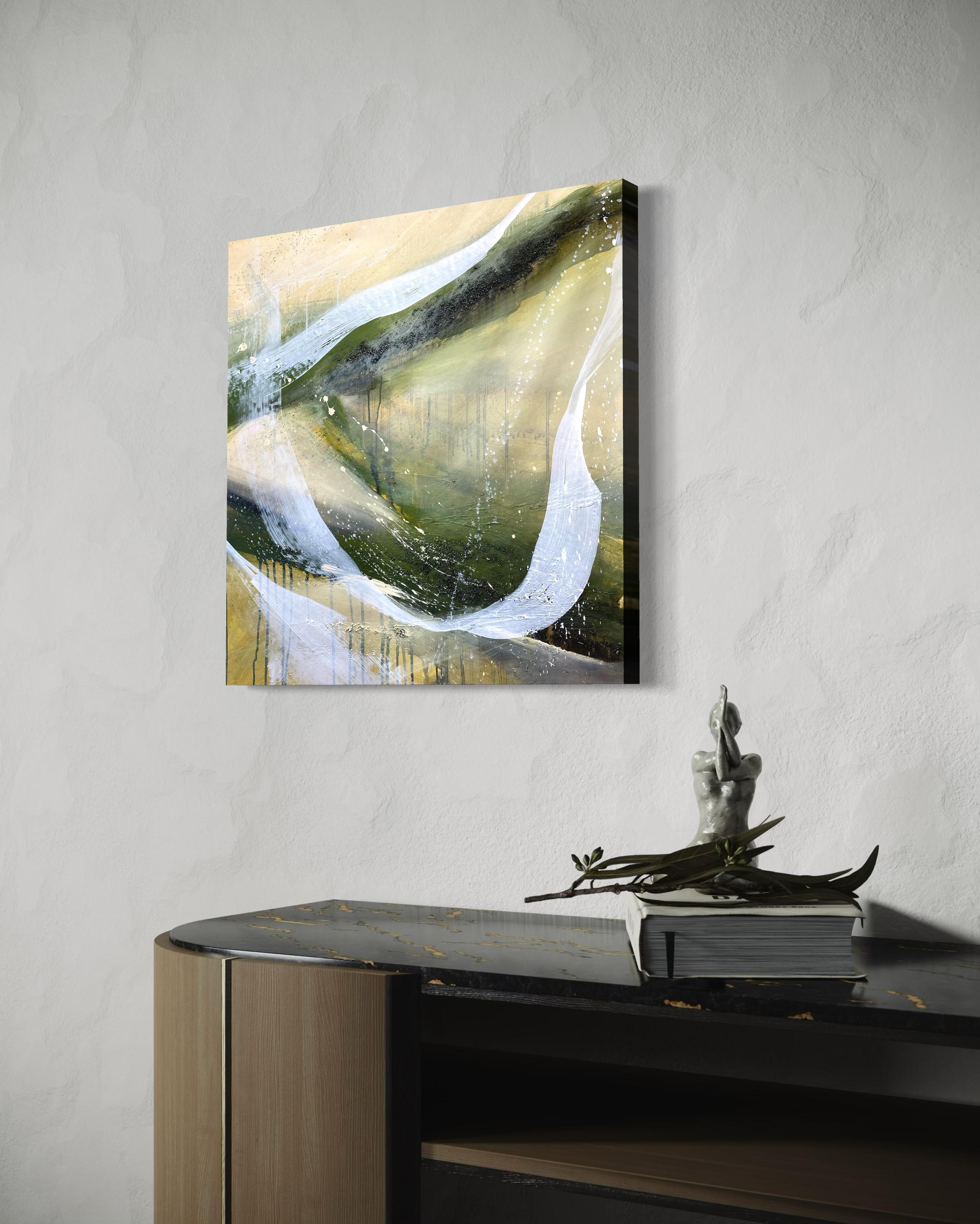 Authentic Desires/7 - Abstrakte Acrylmalerei in Beige, Weiß und Olivgrün im Angebot 11
