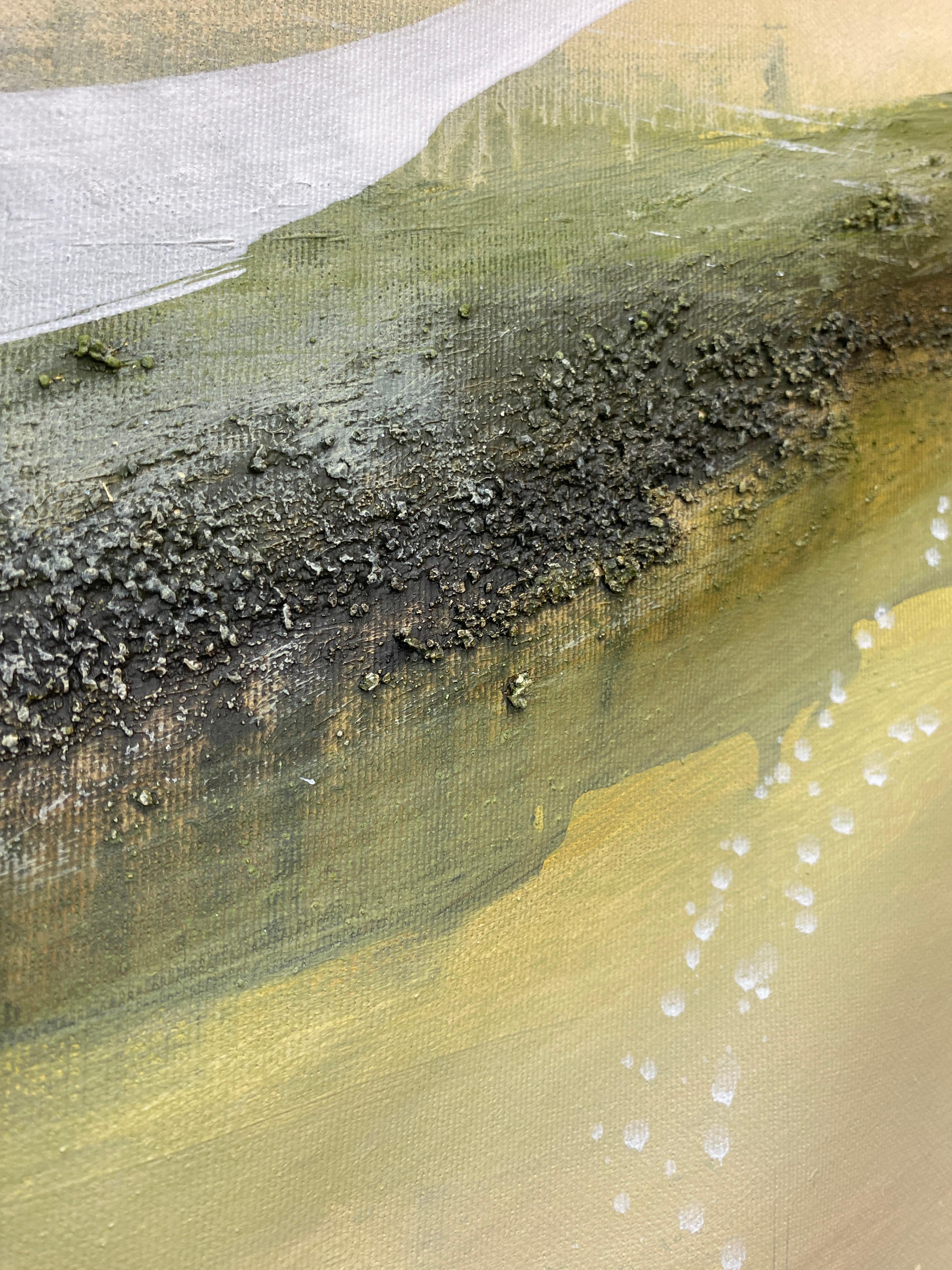 Schichten von Olivgrün, Beige und Weiß drücken emotionale Tiefe und Erneuerung aus.
Dieses Kunstwerk verkörpert stille Stärke, Transformation und natürliches Gleichgewicht - perfekt für Räume, die Harmonie, Authentizität und erdende Energie