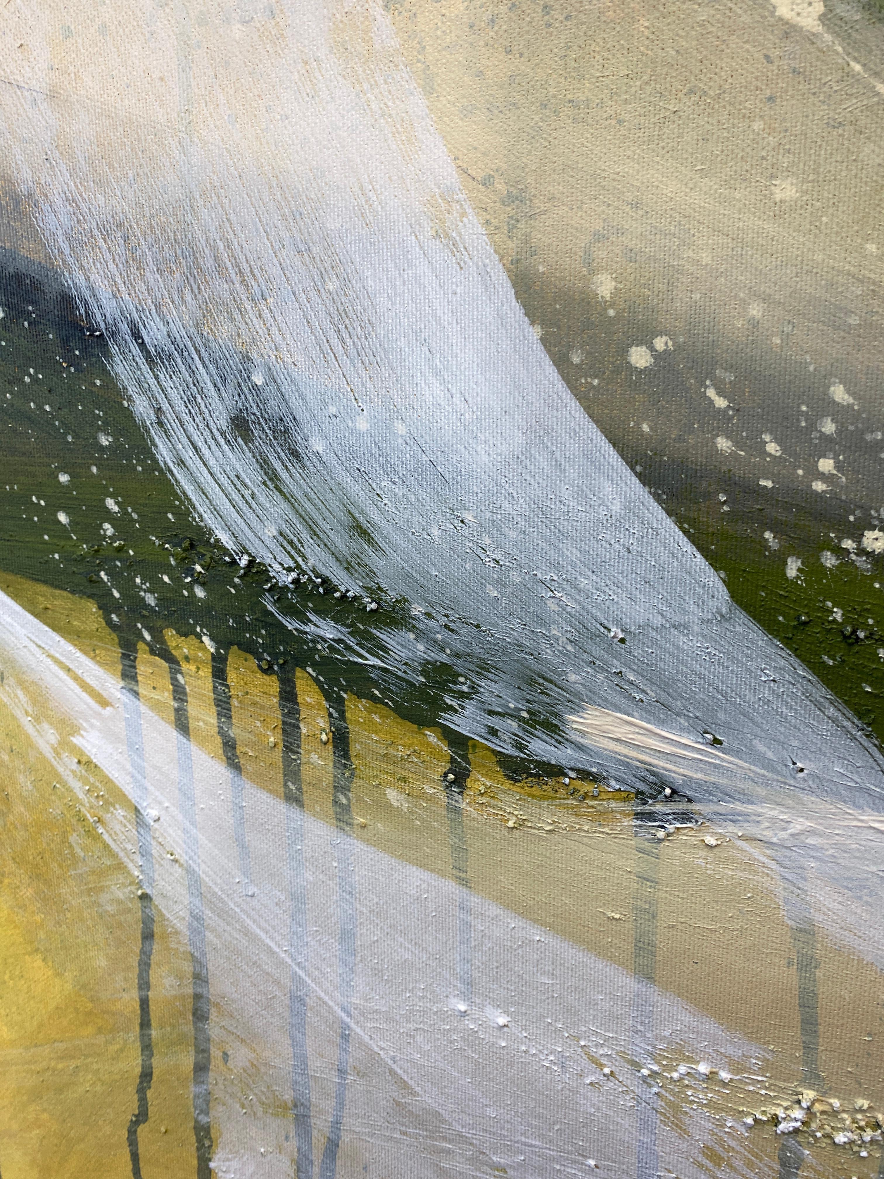 Authentic Desires/7 - Abstrakte Acrylmalerei in Beige, Weiß und Olivgrün im Angebot 1