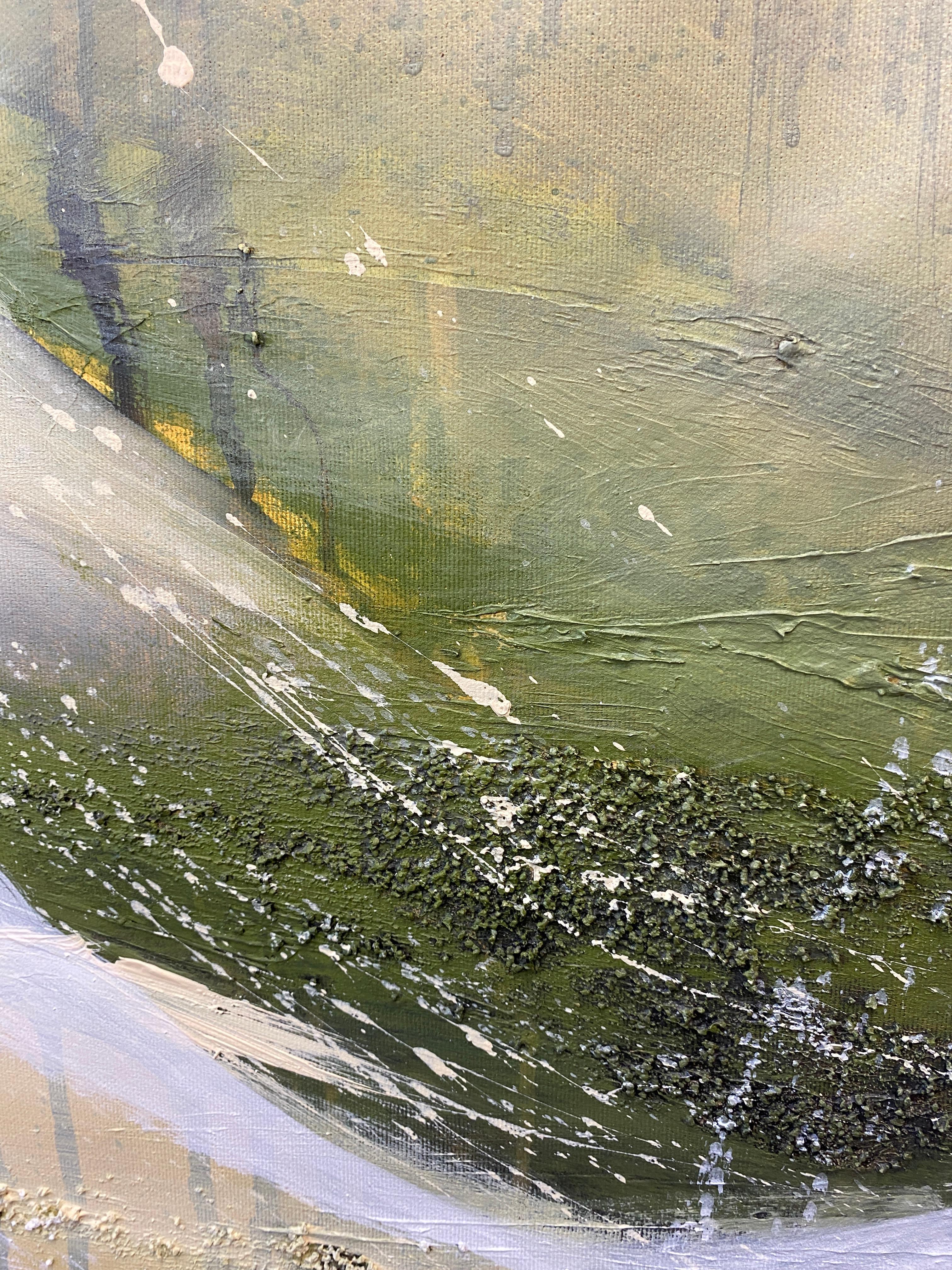 Authentic Desires/7 - Abstrakte Acrylmalerei in Beige, Weiß und Olivgrün im Angebot 2