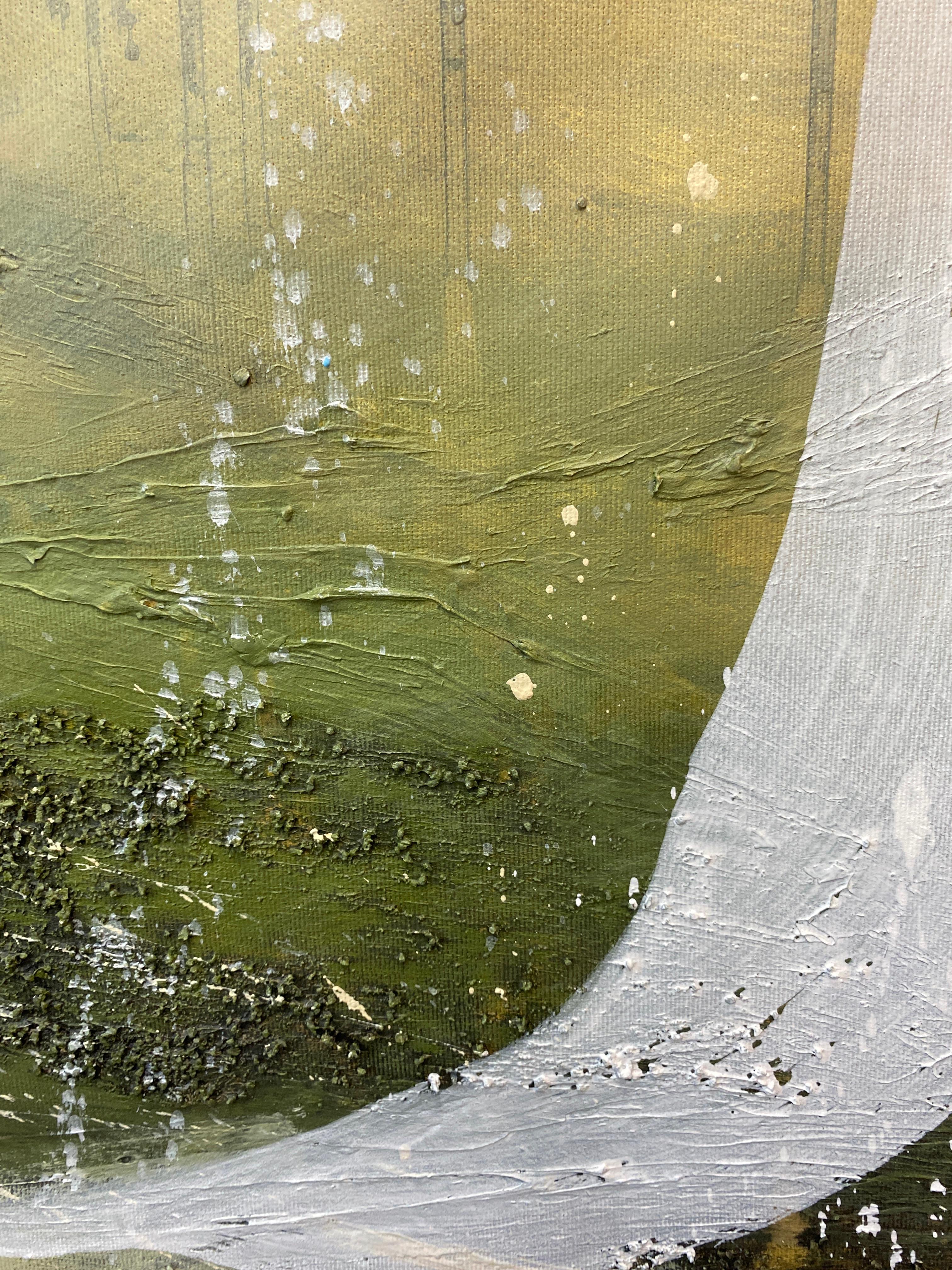 Authentic Desires/7 - Abstrakte Acrylmalerei in Beige, Weiß und Olivgrün im Angebot 3