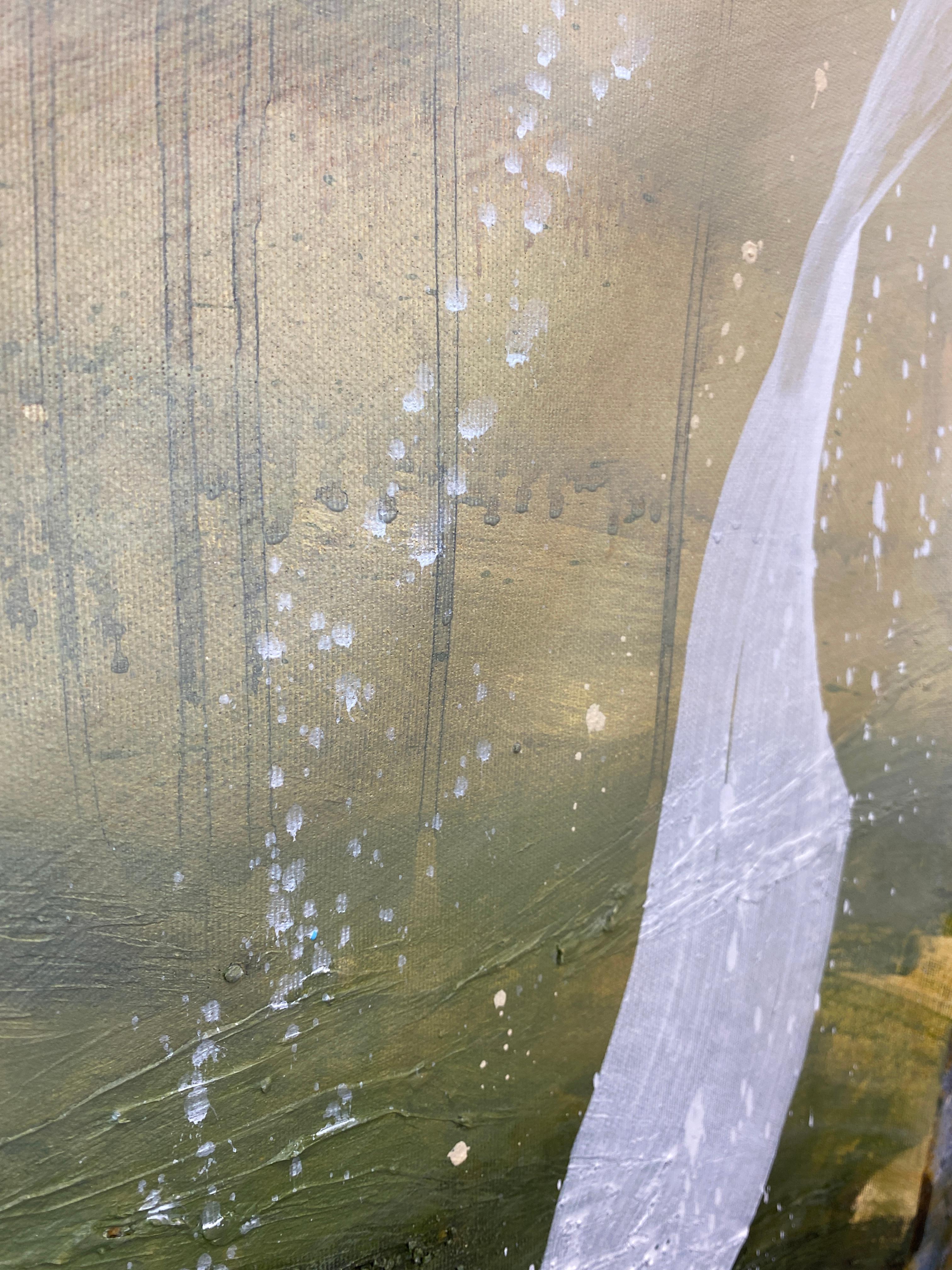 Authentic Desires/7 - Abstrakte Acrylmalerei in Beige, Weiß und Olivgrün im Angebot 4