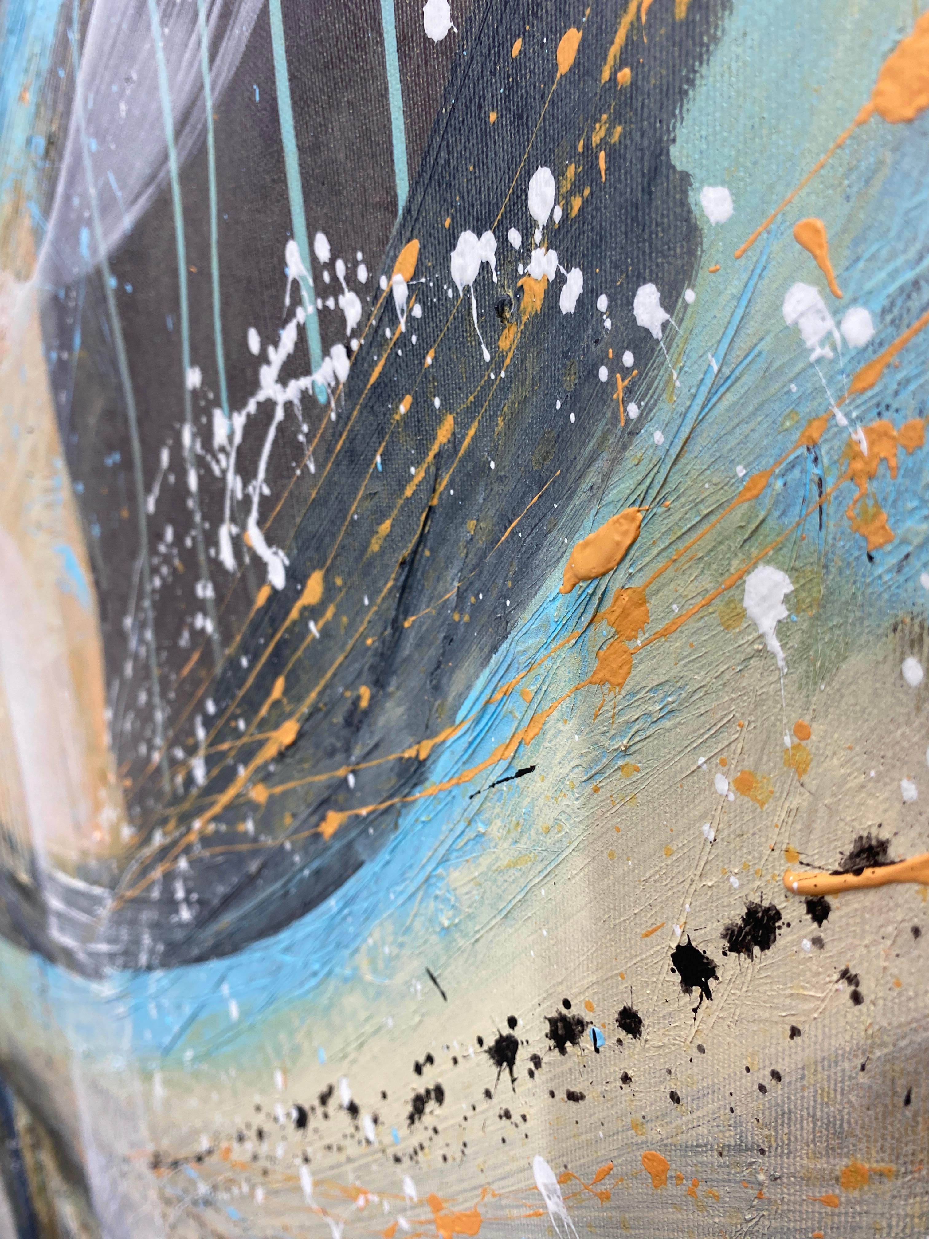 Authentic Desires/8 - Abstrakte Acrylmalerei in Türkis, Beige Weiß Dynami im Angebot 5