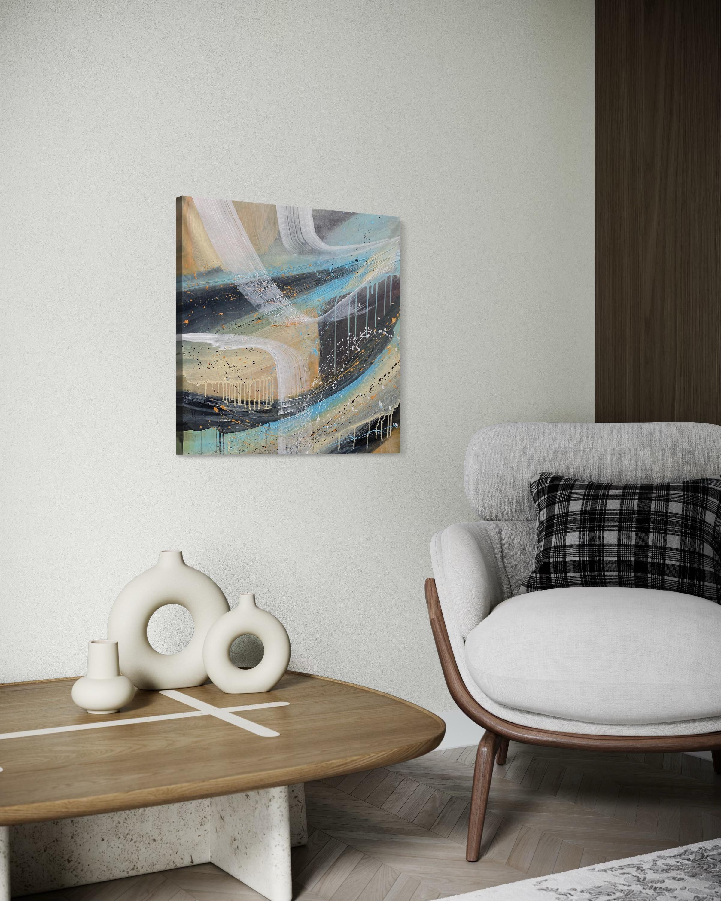 Authentic Desires/8 - Abstrakte Acrylmalerei in Türkis, Beige Weiß Dynami im Angebot 6