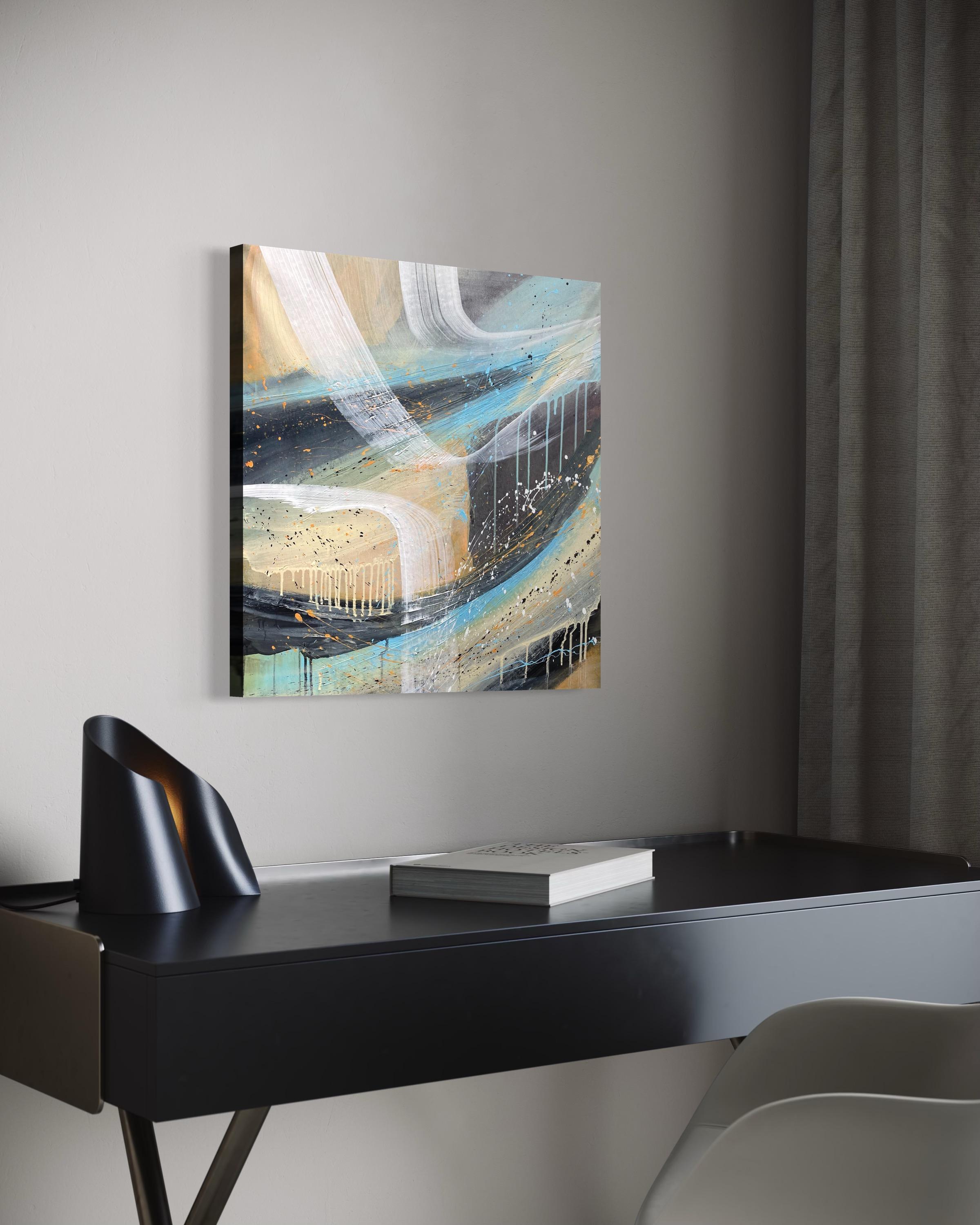 Authentic Desires/8 - Abstrakte Acrylmalerei in Türkis, Beige Weiß Dynami im Angebot 7