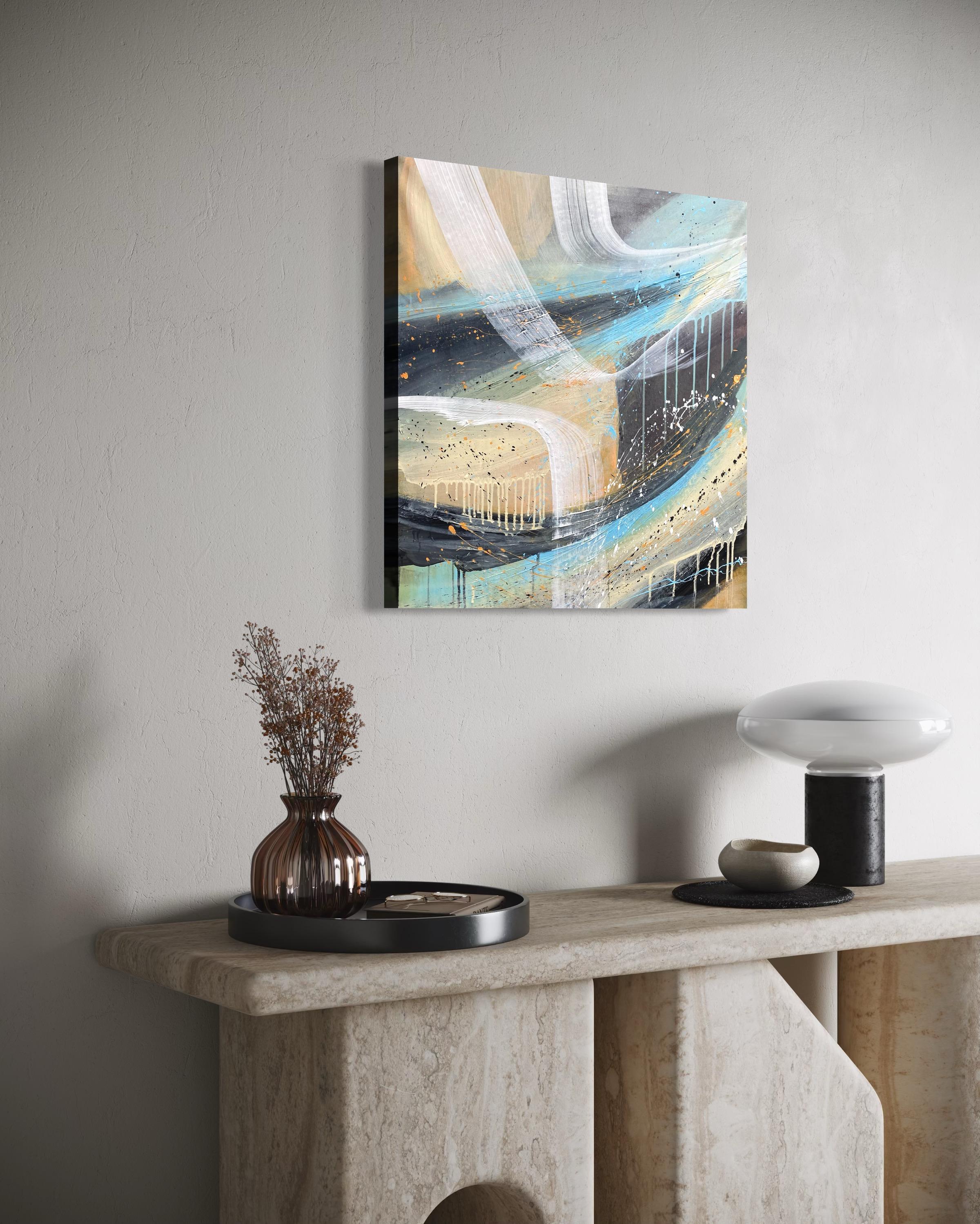 Authentic Desires/8 - Abstrakte Acrylmalerei in Türkis, Beige Weiß Dynami im Angebot 8