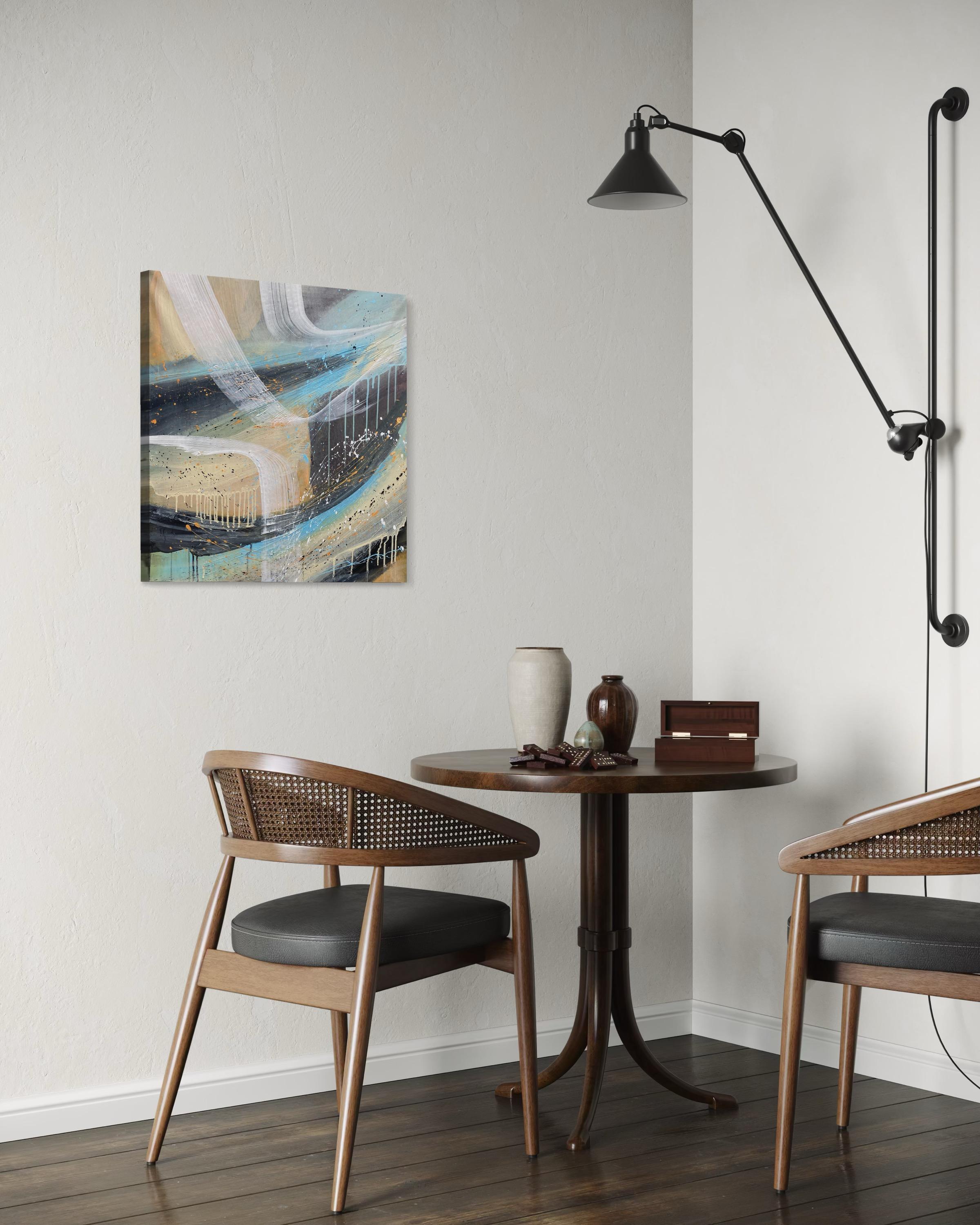 Authentic Desires/8 - Abstrakte Acrylmalerei in Türkis, Beige Weiß Dynami im Angebot 9