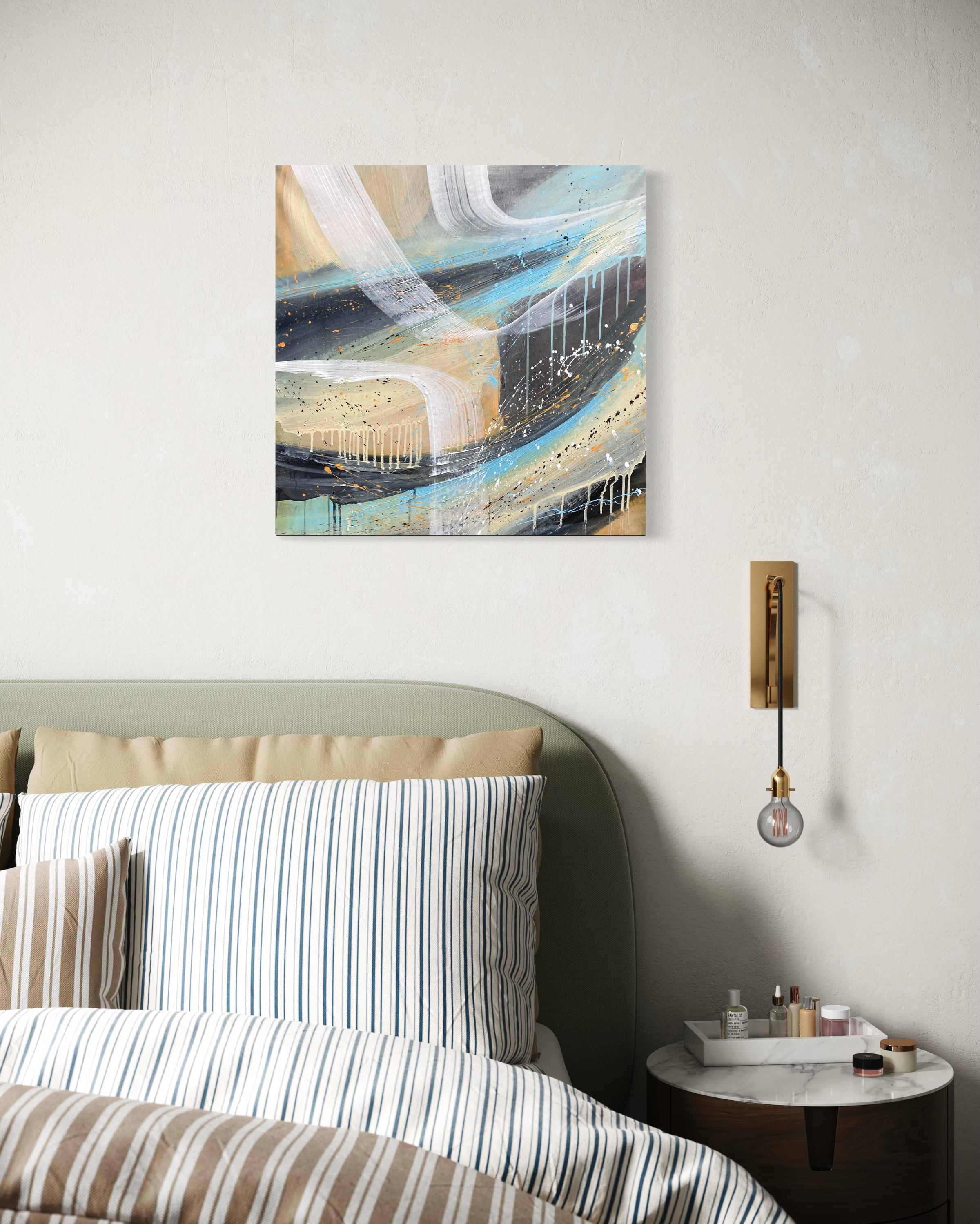 Authentic Desires/8 - Abstrakte Acrylmalerei in Türkis, Beige Weiß Dynami im Angebot 10