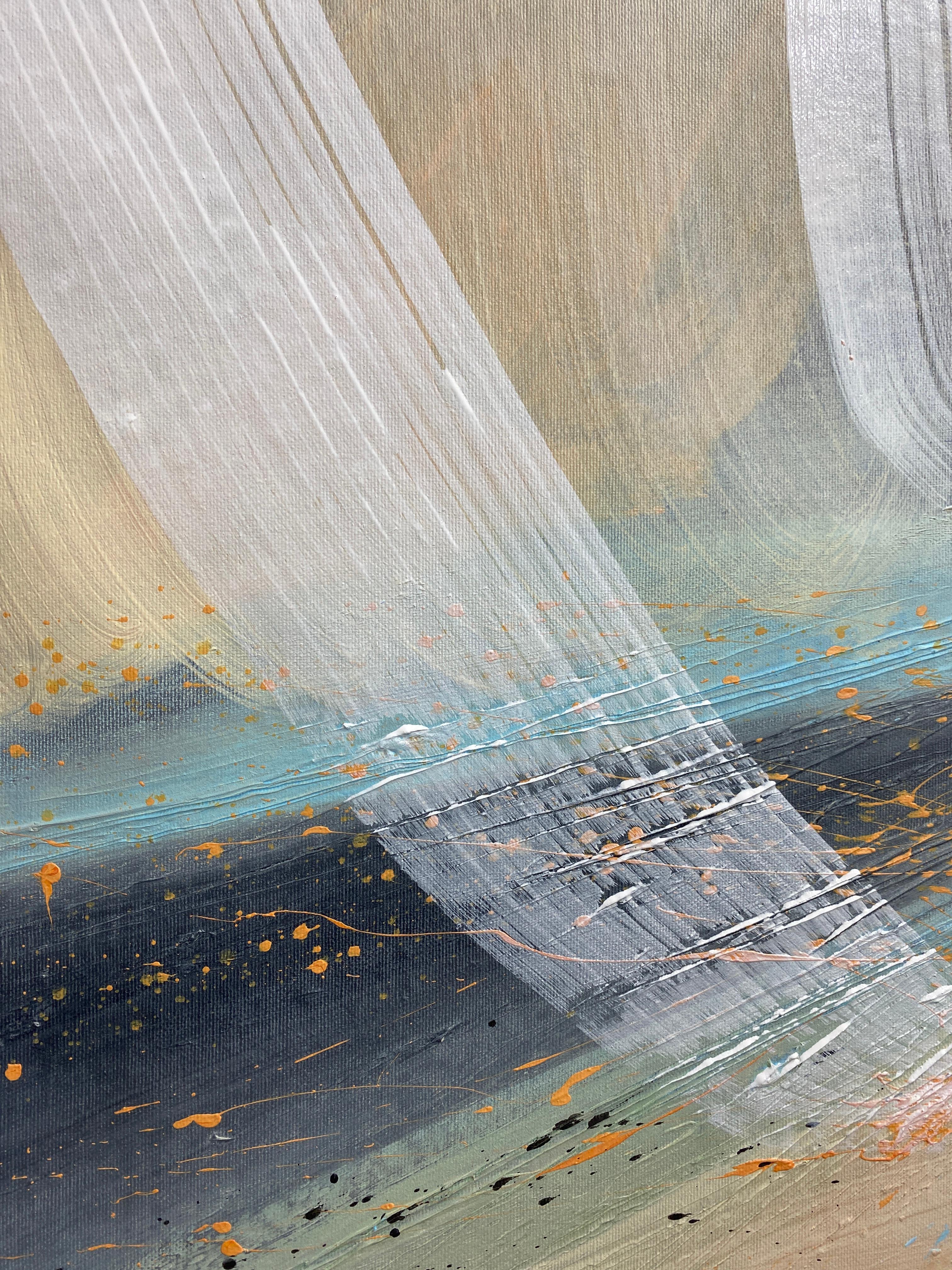 Authentic Desires/8 - Abstrakte Acrylmalerei in Türkis, Beige Weiß Dynami (Zeitgenössisch), Painting, von HELEN MOUNT