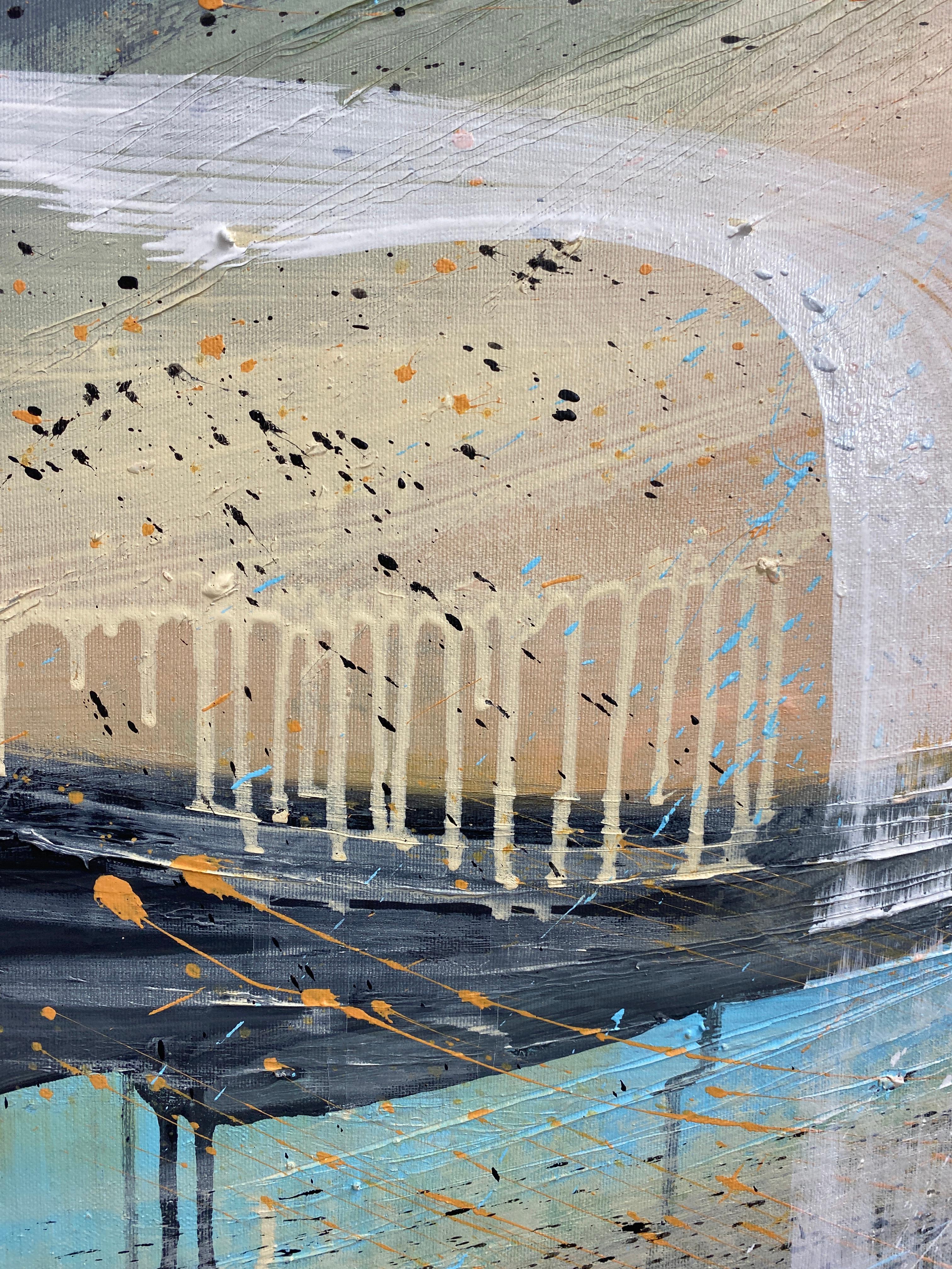 Authentic Desires/8 - Abstrakte Acrylmalerei in Türkis, Beige Weiß Dynami im Angebot 1