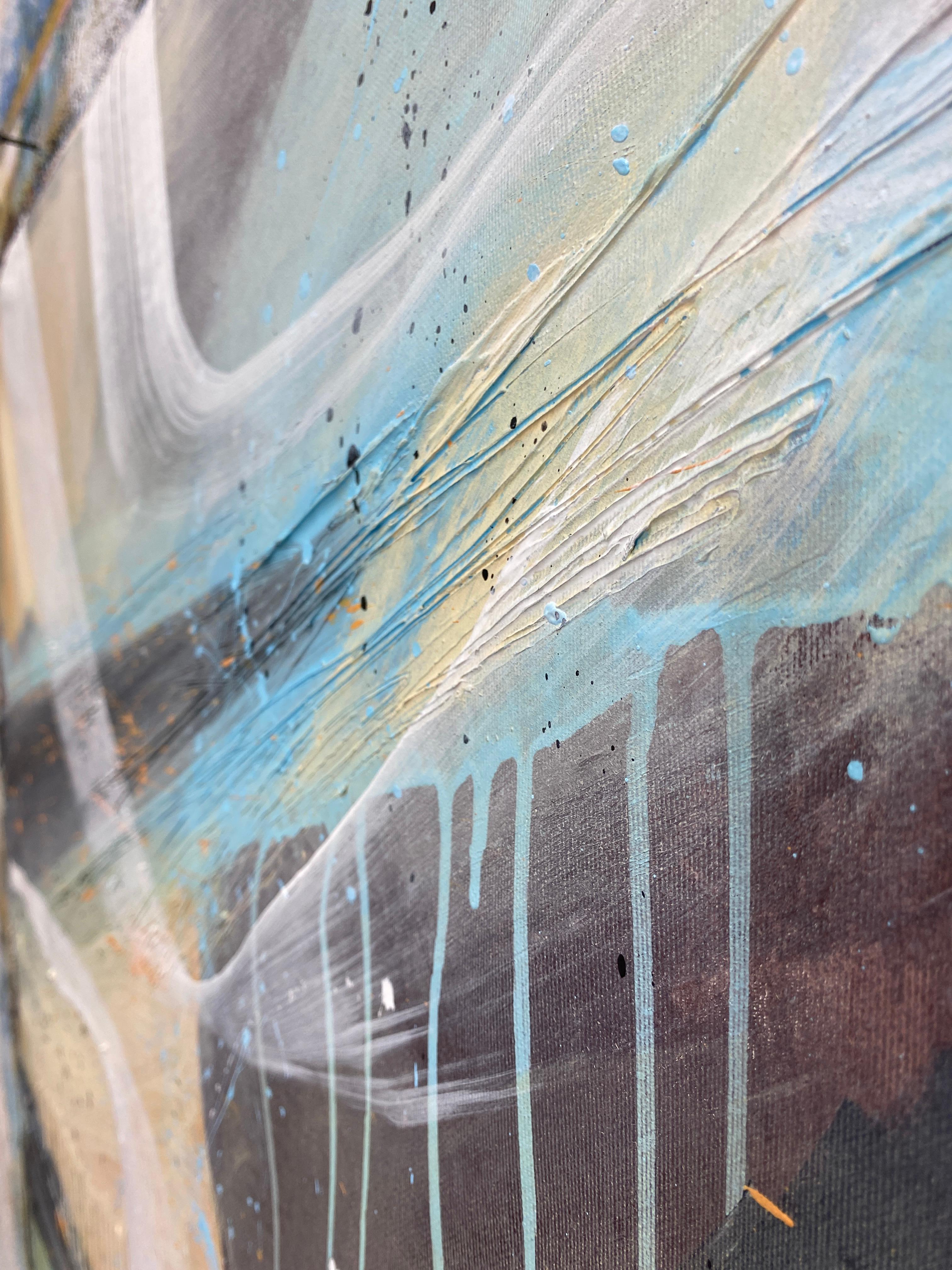 Authentic Desires/8 - Abstrakte Acrylmalerei in Türkis, Beige Weiß Dynami im Angebot 4