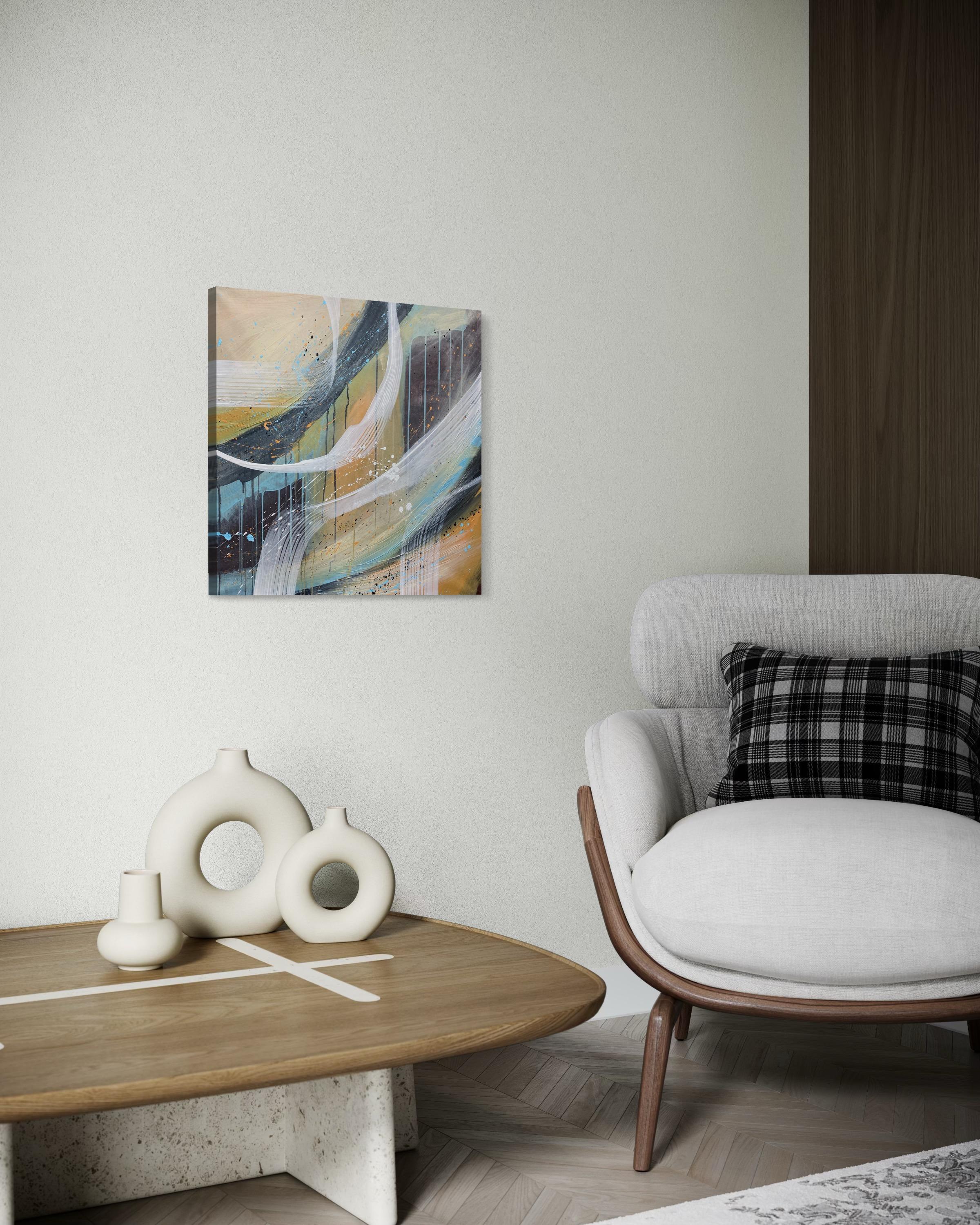 Authentic Desires/9- Abstraktes Acrylgemälde in Türkis, Beige Weiß Dynami im Angebot 6