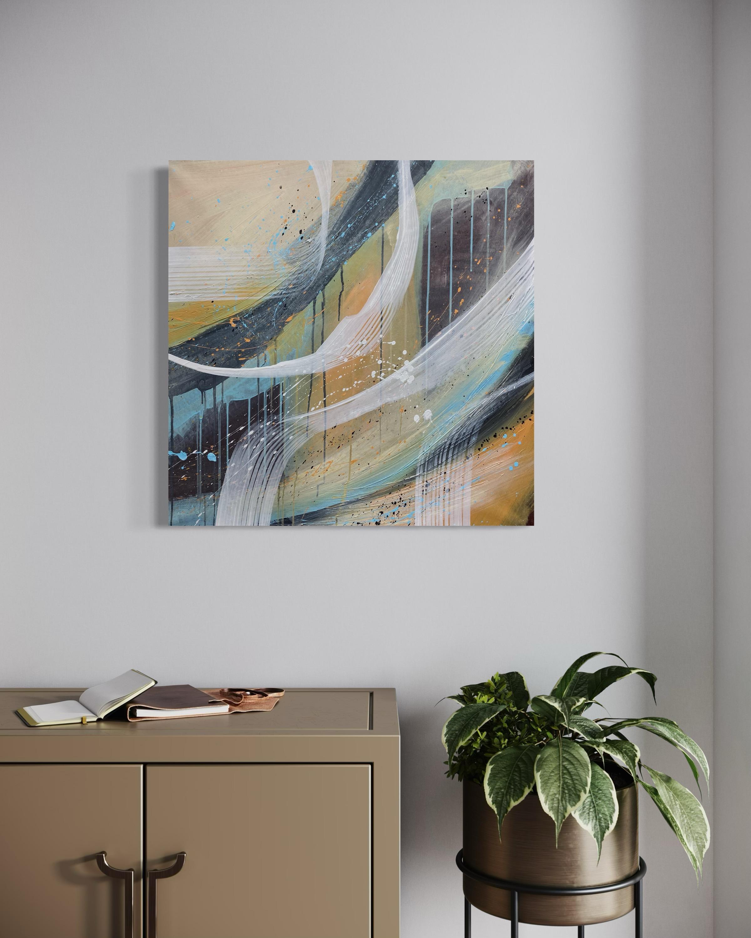 Authentic Desires/9- Abstraktes Acrylgemälde in Türkis, Beige Weiß Dynami im Angebot 9