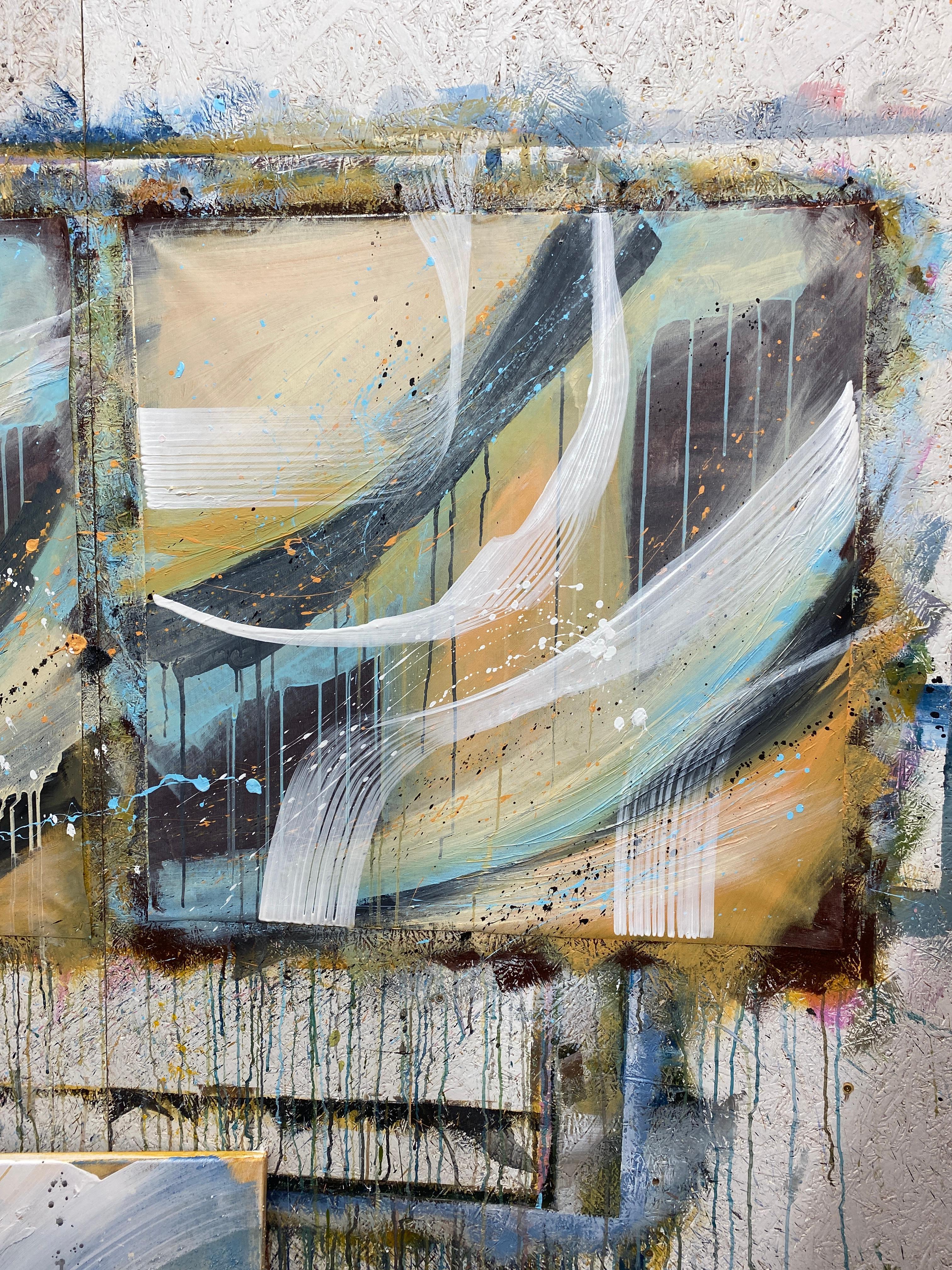 Authentic Desires/9- Abstraktes Acrylgemälde in Türkis, Beige Weiß Dynami – Painting von HELEN MOUNT