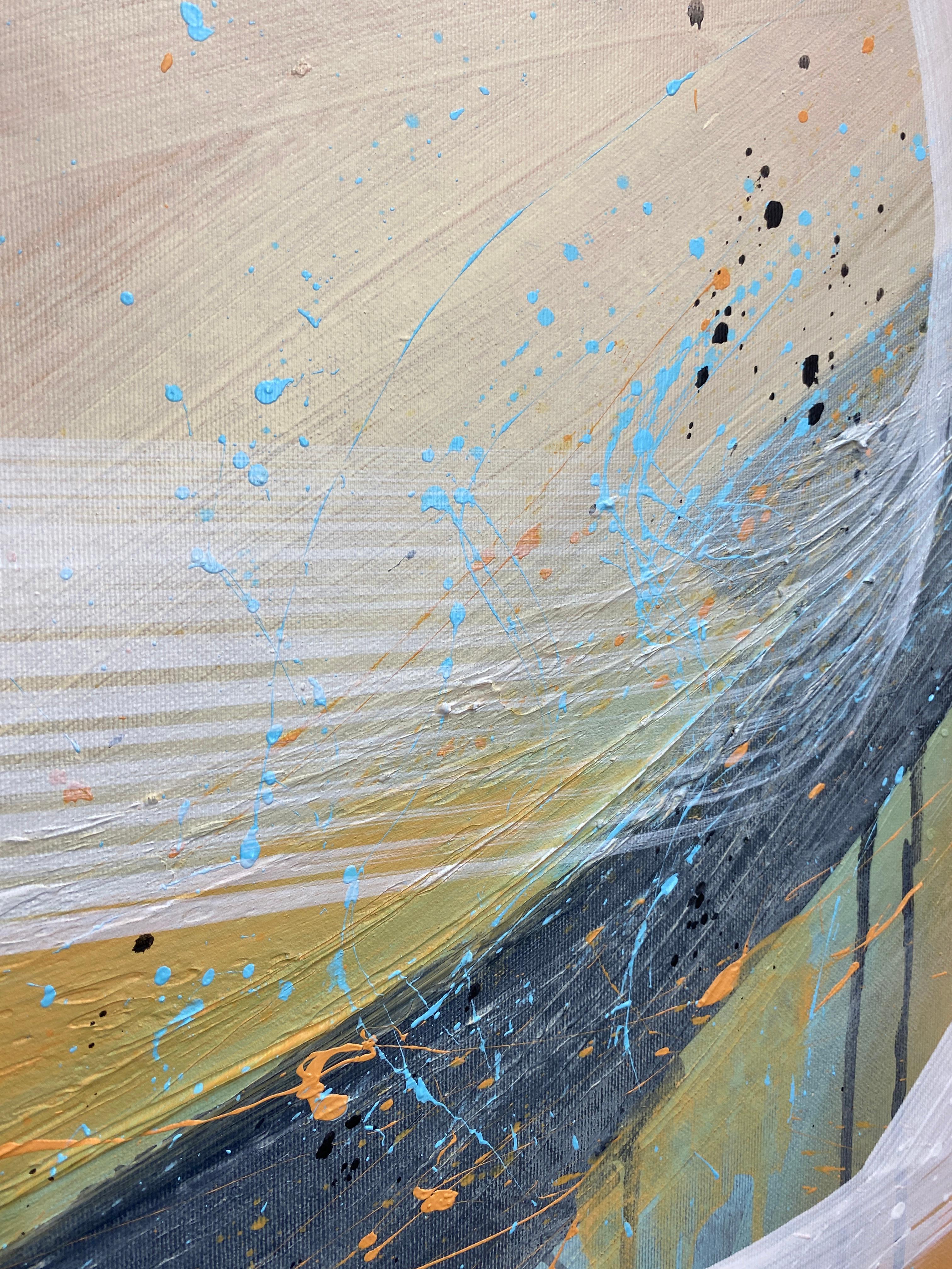 Authentic Desires/9- Abstraktes Acrylgemälde in Türkis, Beige Weiß Dynami (Zeitgenössisch), Painting, von HELEN MOUNT