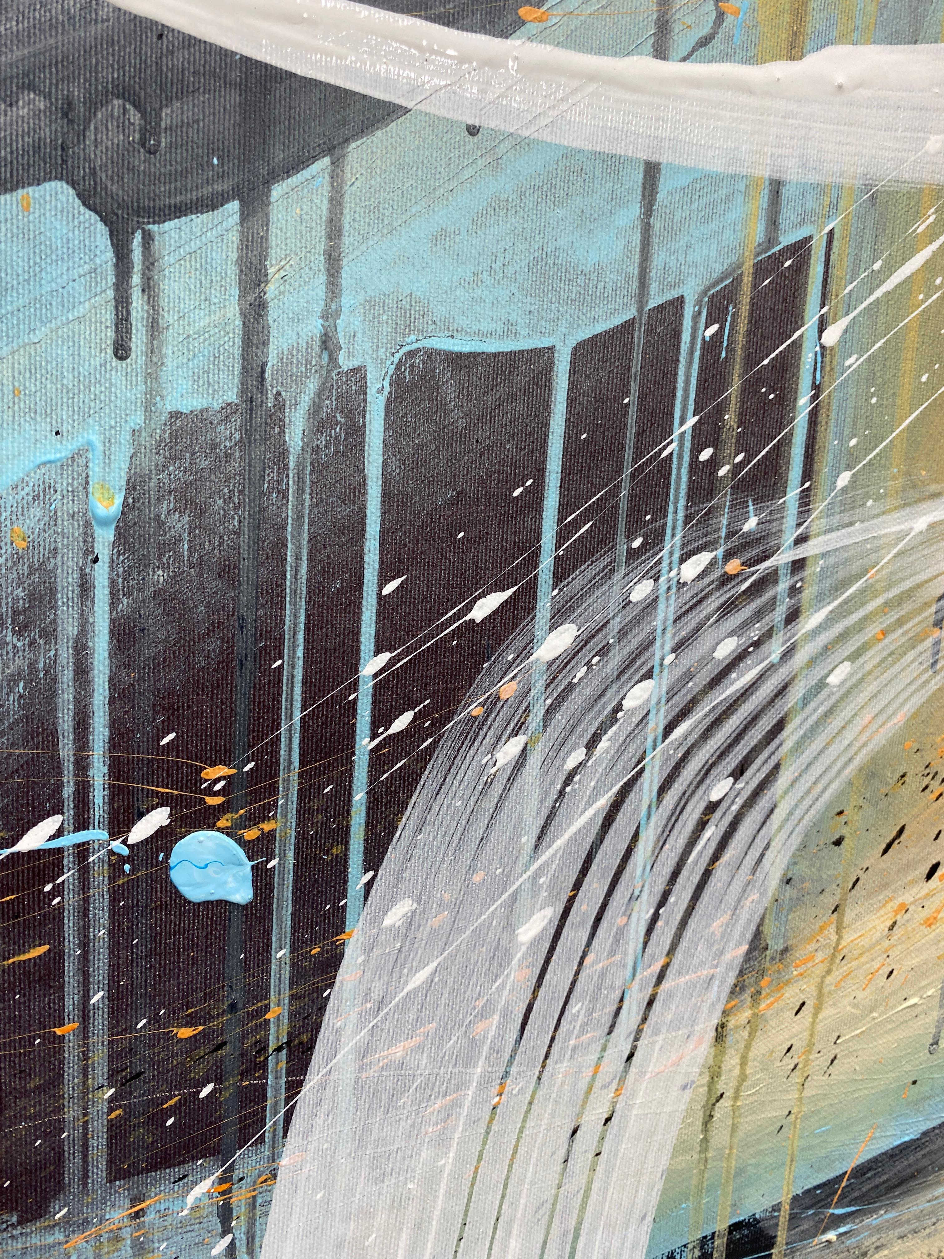 Sanfte Übergänge von Türkis, Beige und Weiß bilden einen fließenden, beruhigenden Rhythmus. Das Stück strahlt Offenheit, Ausgeglichenheit und eine beruhigende zeitgenössische Stimmung aus - ideal für moderne, harmonische Innenräume.

Verpackung: