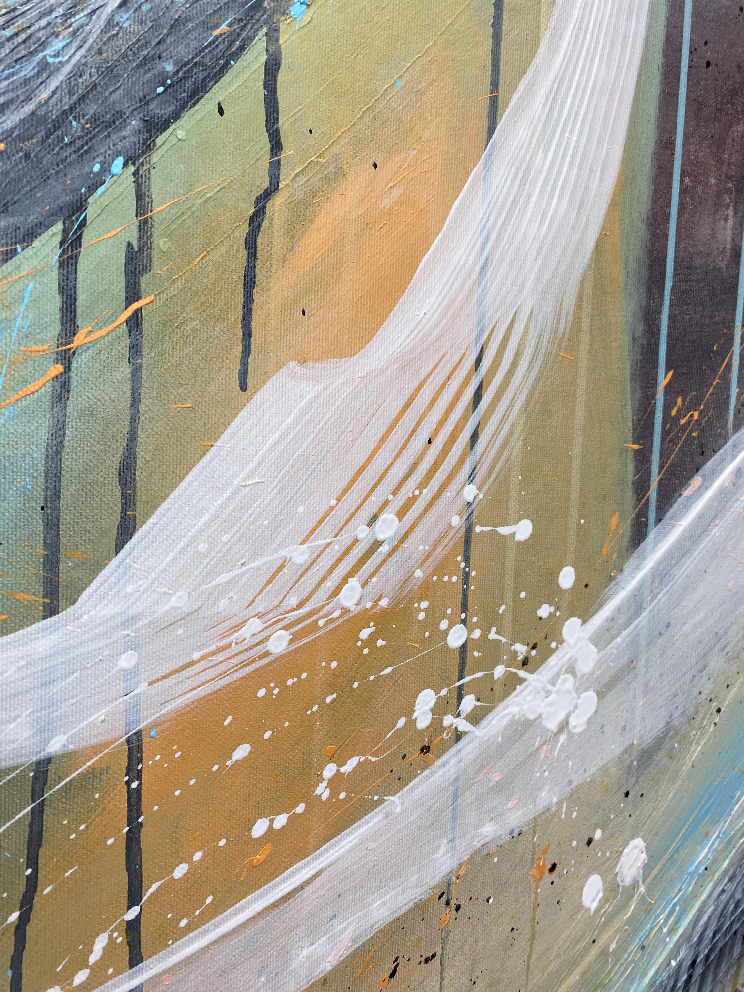 Authentic Desires/9- Abstraktes Acrylgemälde in Türkis, Beige Weiß Dynami im Angebot 1