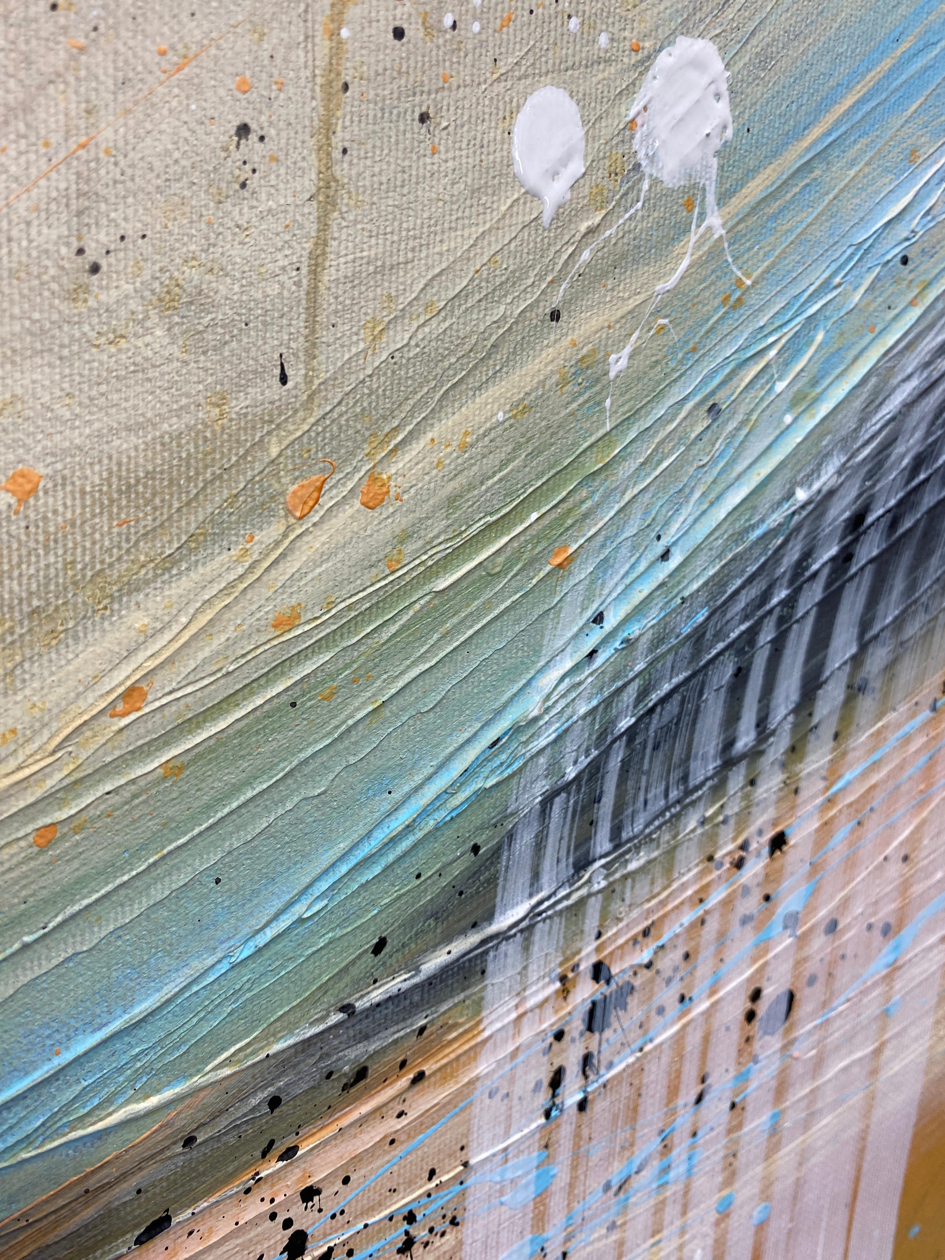 Authentic Desires/9- Abstraktes Acrylgemälde in Türkis, Beige Weiß Dynami im Angebot 3