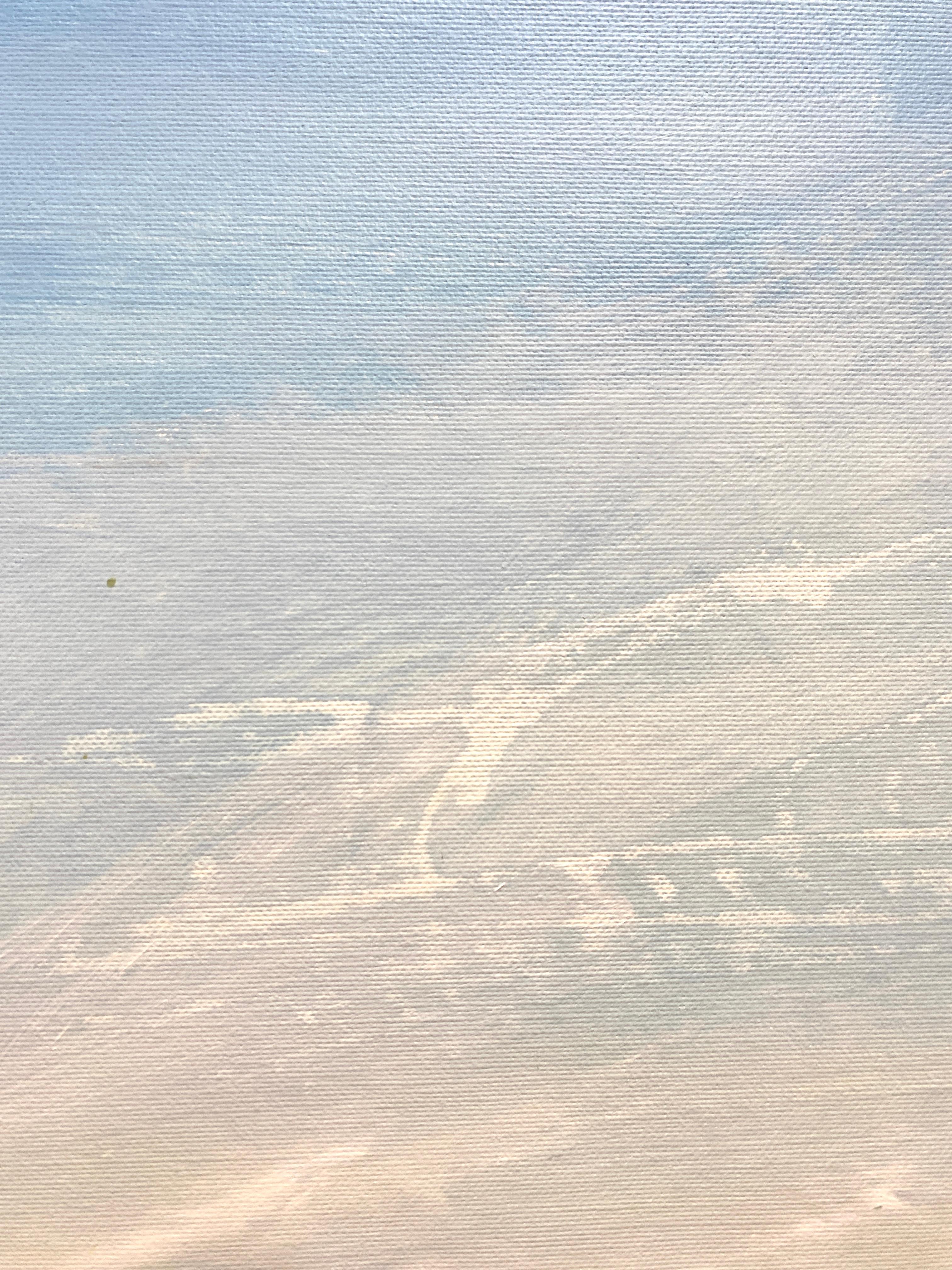 Breathe Slowly/14 d'Helen Mount capture l'essence d'une journée lumineuse et ensoleillée, où les lignes du ciel polaire et des plaines se fondent en une palette vibrante de lumière et de couleurs. Le ciel de la peinture exprime l'illimité et la
