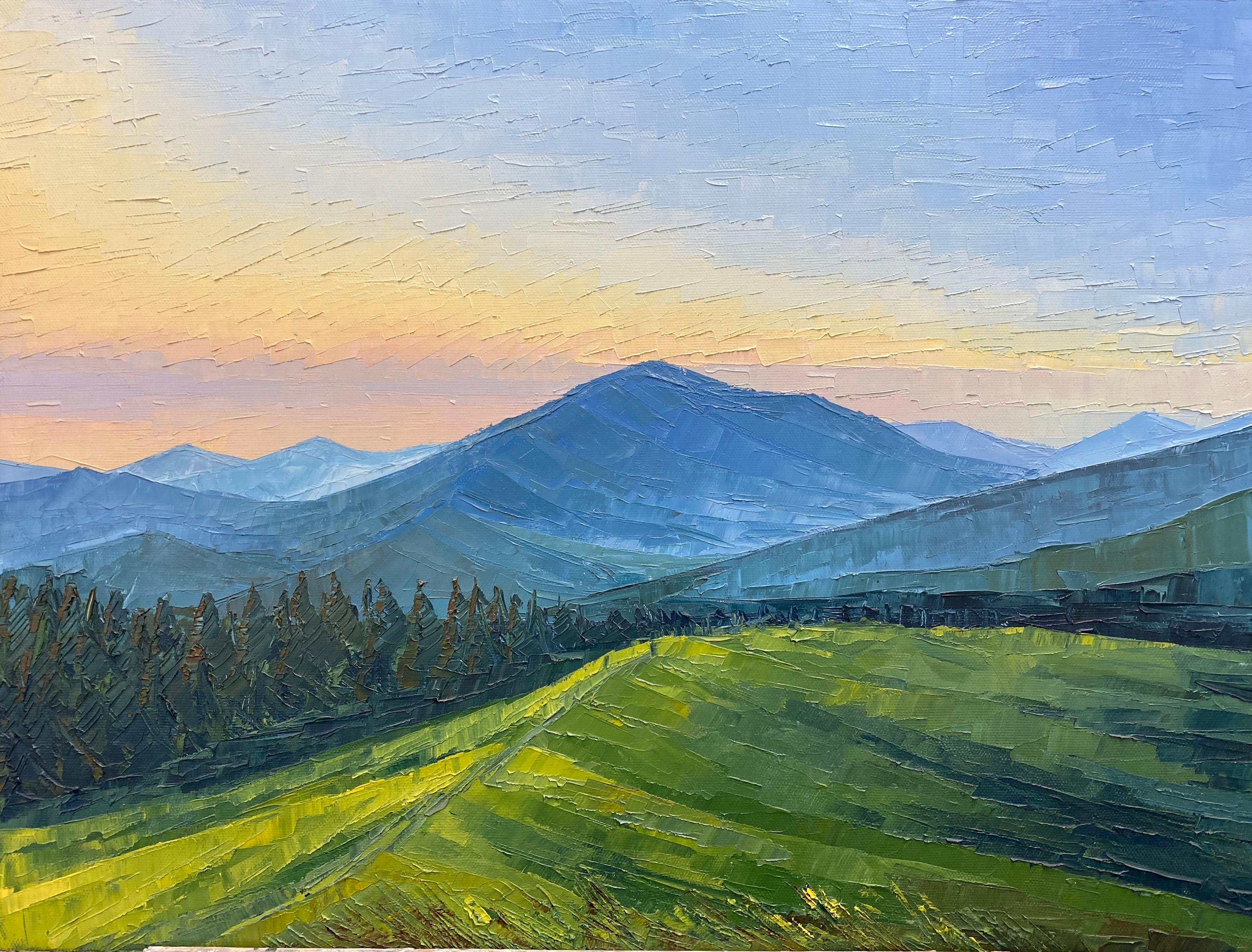 HELEN MOUNT Landscape Painting – Morgendämmerung auf Kukul