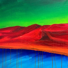 Lush Summer /5 – Dopamine Landscape with Crimson Hills and Blue Water