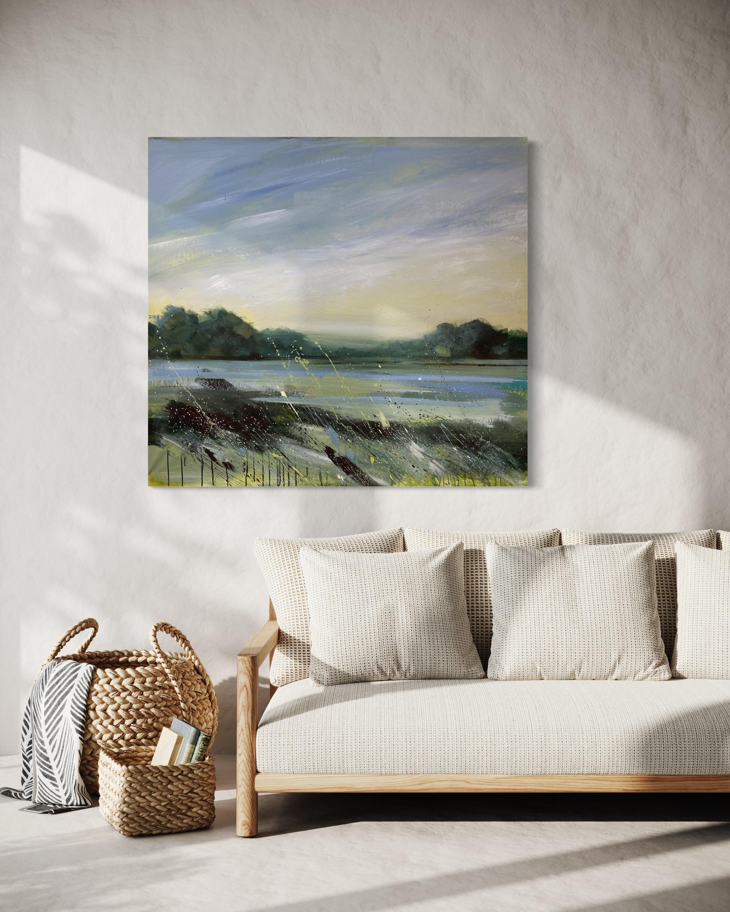 Native Land / Große Acrylgemälde von Flüssen und Feldern Gelassenheit im Angebot 7