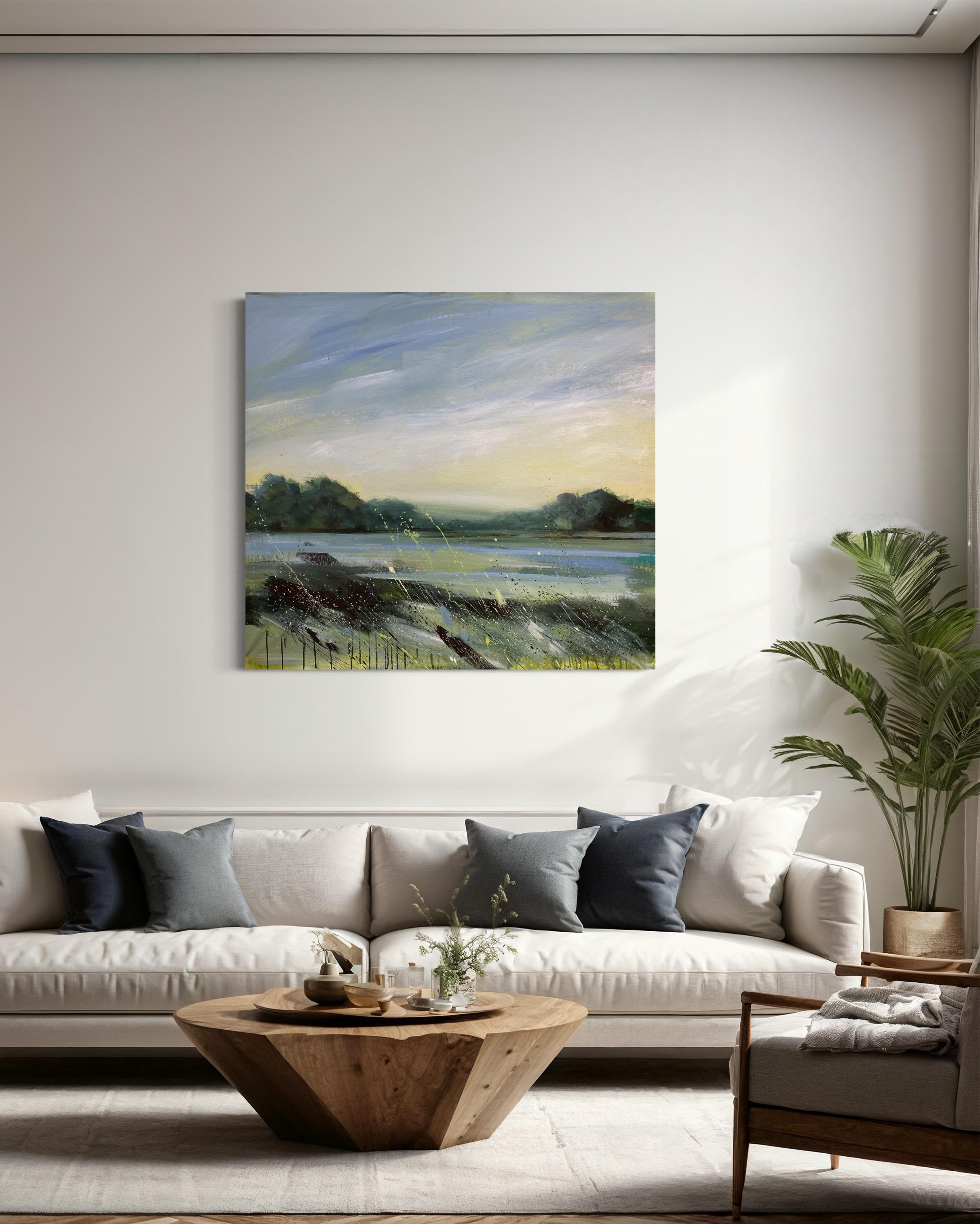Native Land / Große Acrylgemälde von Flüssen und Feldern Gelassenheit im Angebot 9