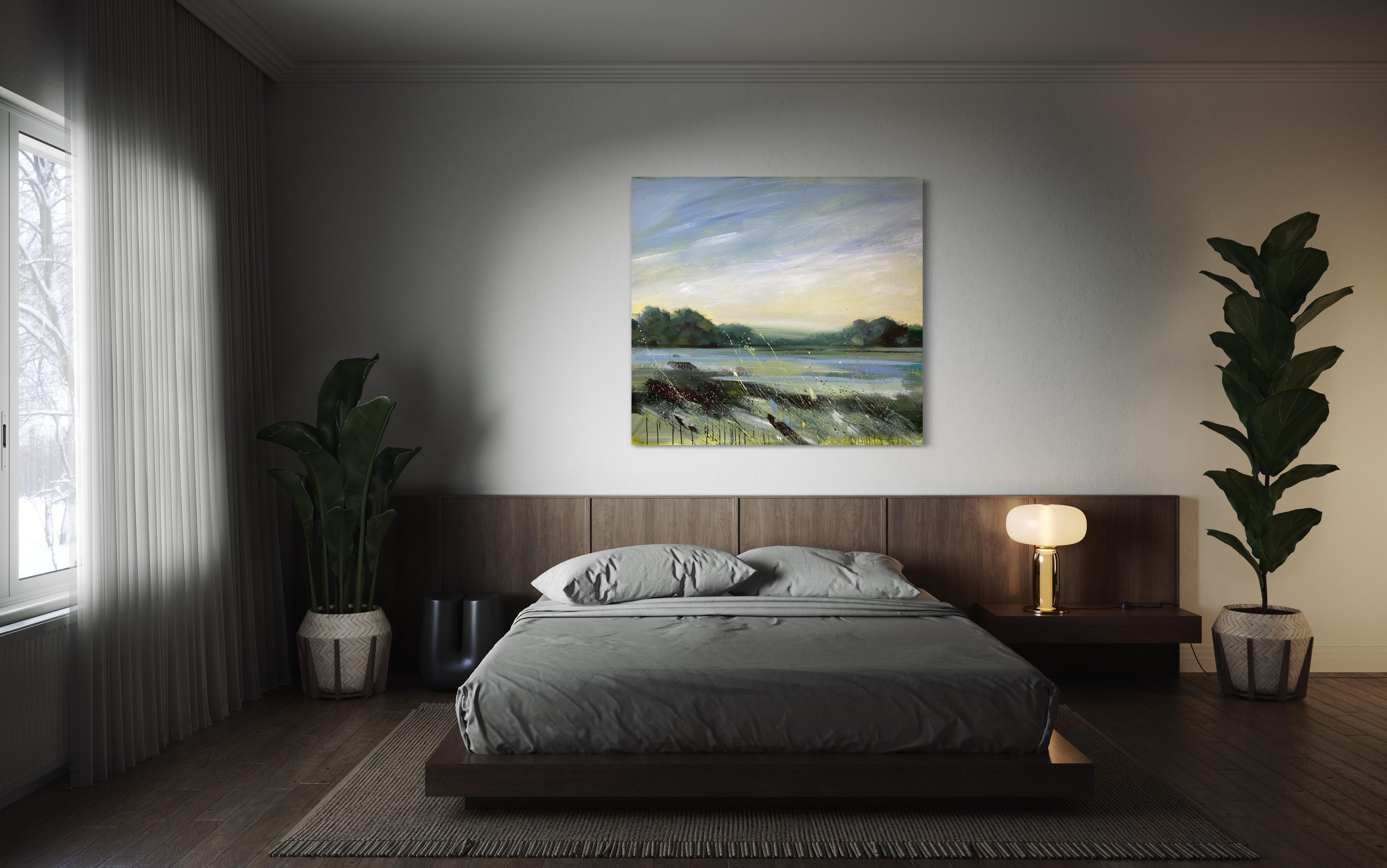 Native Land / Große Acrylgemälde von Flüssen und Feldern Gelassenheit im Angebot 10