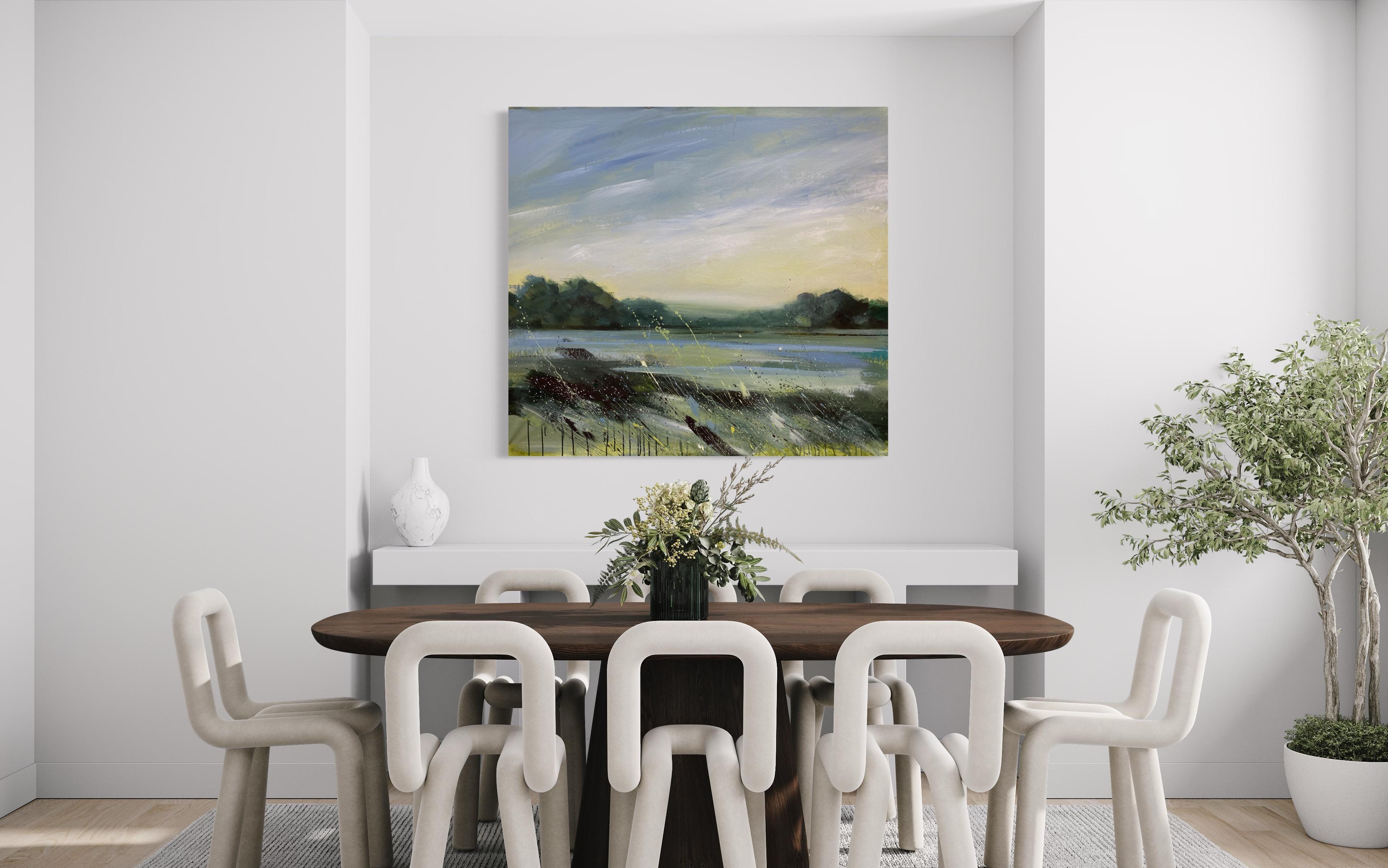 Native Land / Große Acrylgemälde von Flüssen und Feldern Gelassenheit im Angebot 11