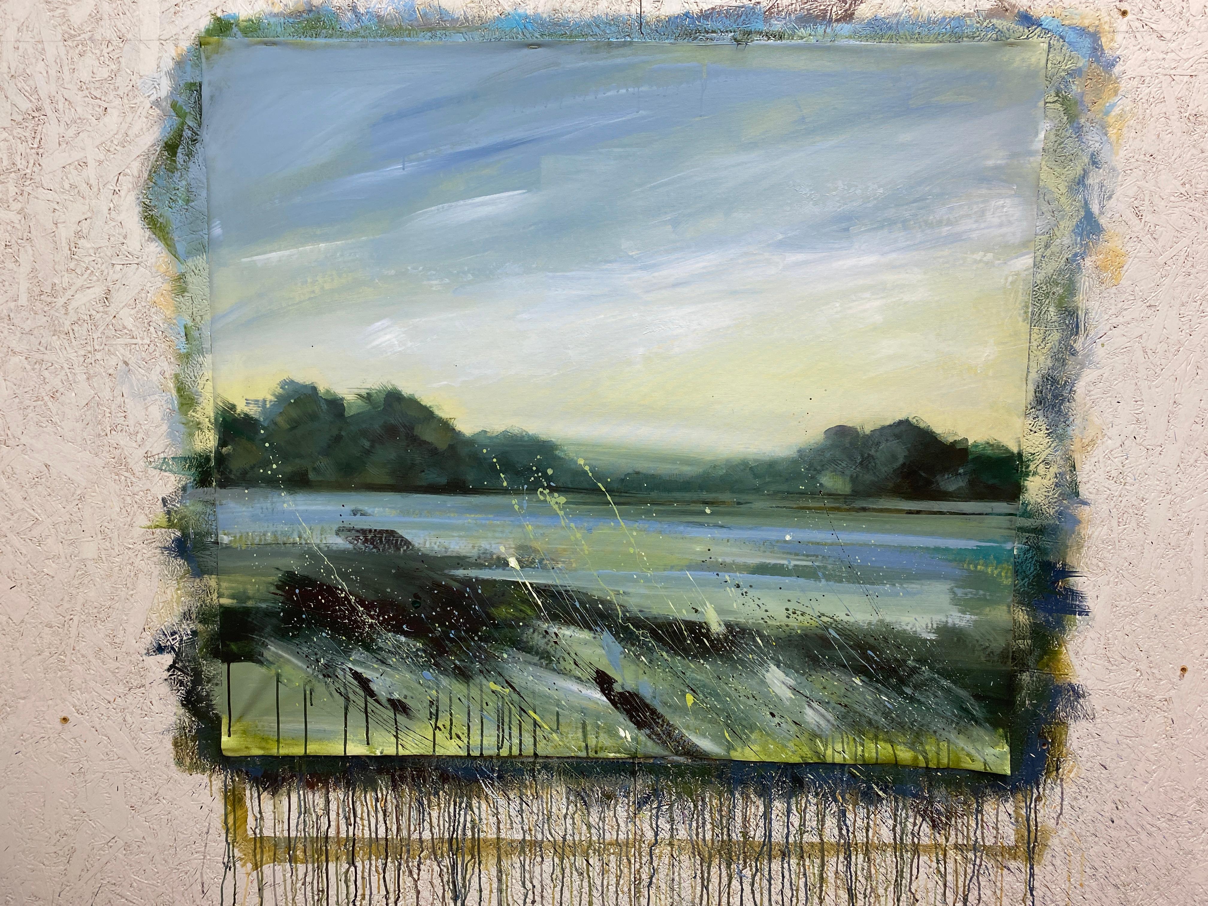 Native Land / Große Acrylgemälde von Flüssen und Feldern Gelassenheit (Zeitgenössisch), Painting, von HELEN MOUNT