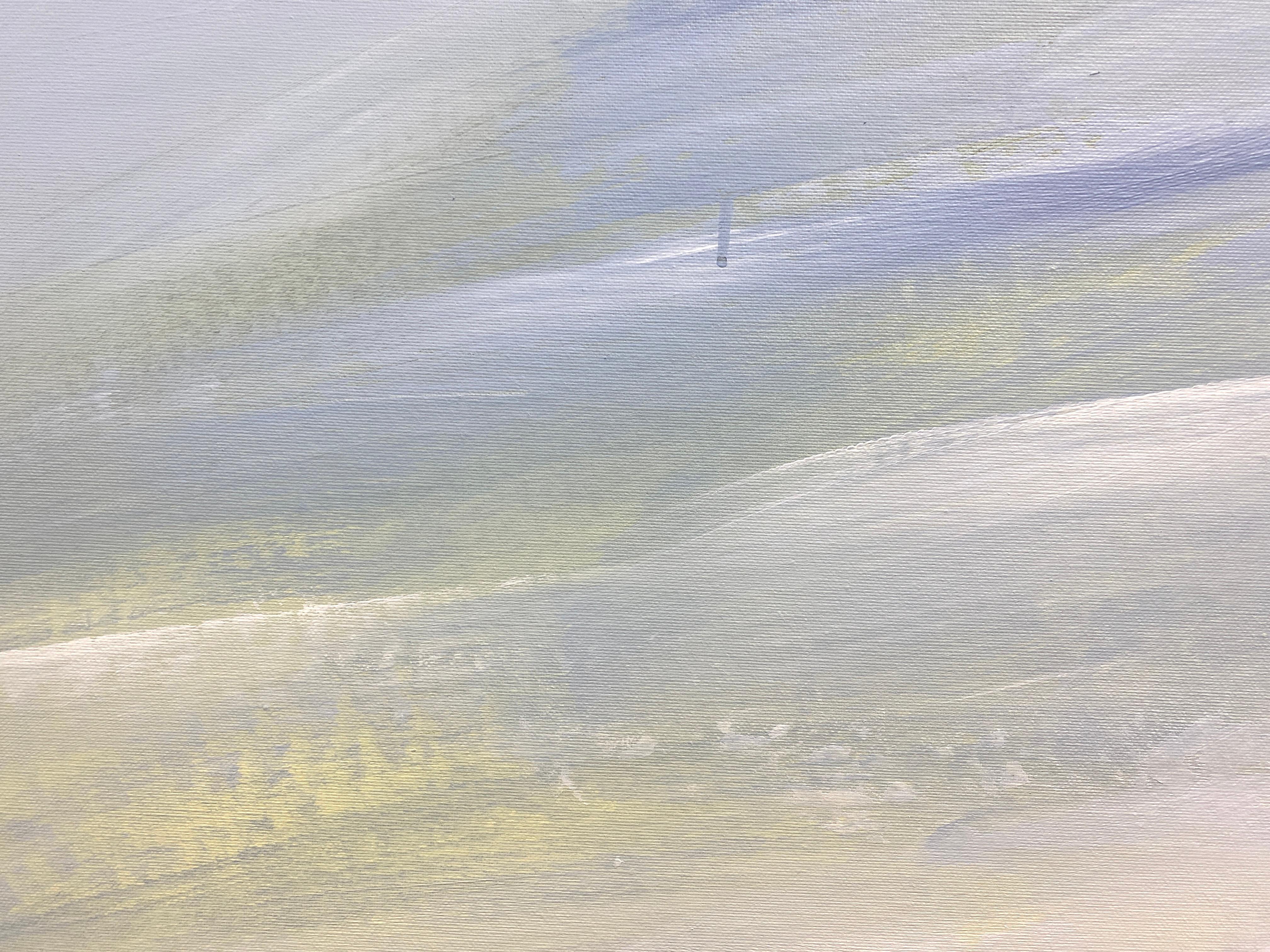 Native Land / Große Acrylgemälde von Flüssen und Feldern Gelassenheit (Grau), Landscape Painting, von HELEN MOUNT