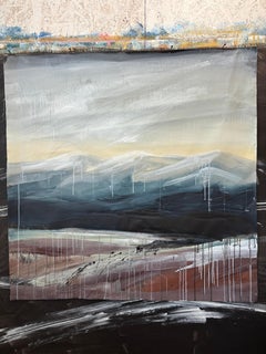 New Stories/6 - Quadro astratto contemporaneo di montagna in blu, grigio e rosa