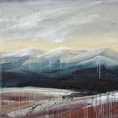 New Stories/6 - Quadro astratto contemporaneo di montagna in blu, grigio e rosa