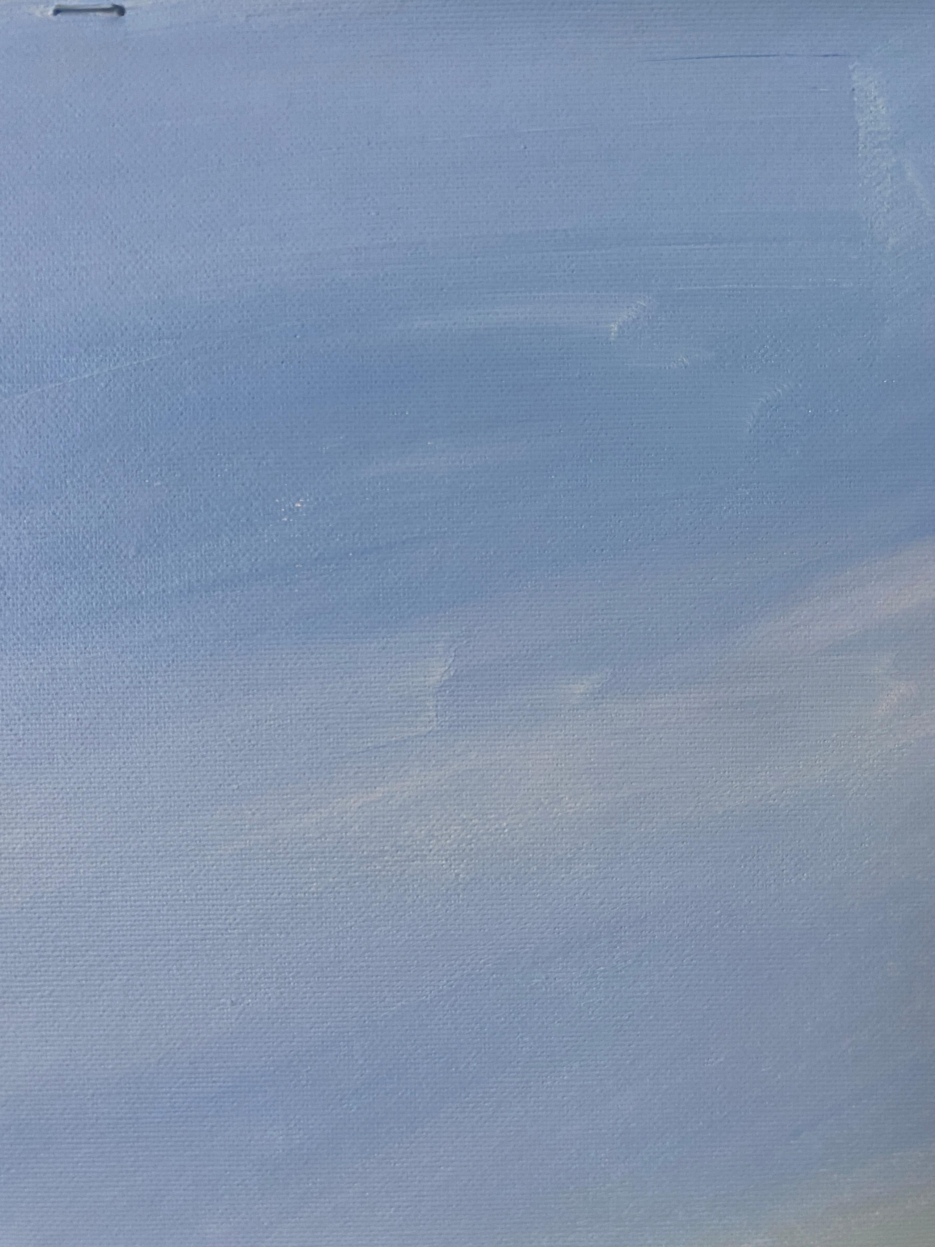 Pintura de paisaje, mañana de primavera, cielo pastel, horizonte sereno: esta obra de arte capta la sensación de una mañana de primavera temprana, cuando el mundo despierta suavemente tras un largo invierno. Los tonos suaves de azul y amarillo claro
