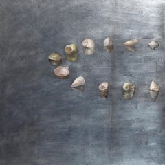 Circle of Shells, Oil and Metal Leaf on Panel, 18x18 in, Framed