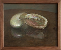Nautilus and Abalone, Sea Shells Still Life, Original Oil Painting on Panel