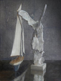 Sail and Nike - Still Life with Toy Boat and Winged Victory, Silver Leaf and Oil