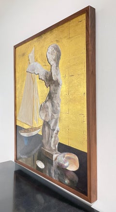 Still Life with Nike and Sailboat - Oil Painting with 23K Gold Leaf Backdrop